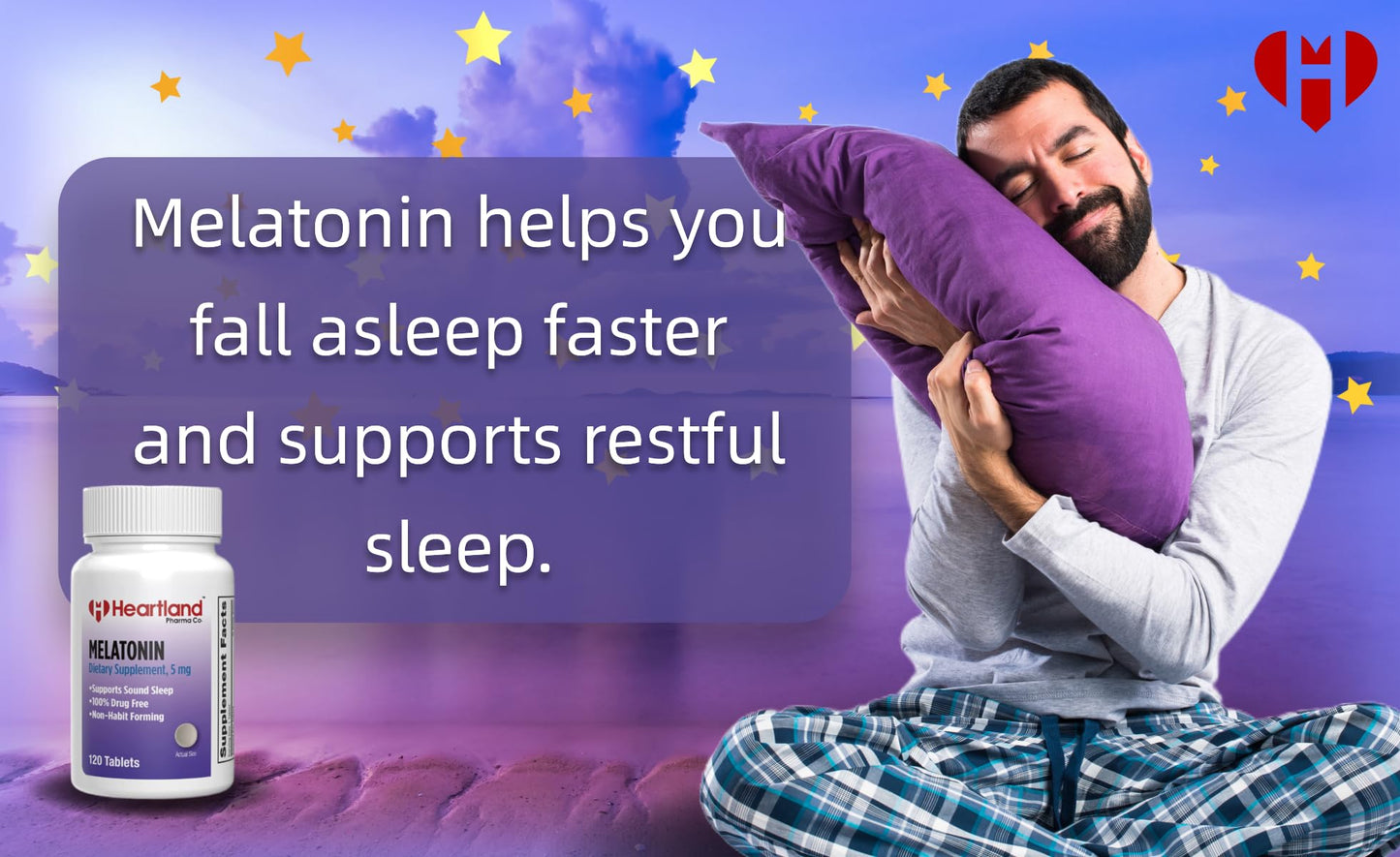 Heartland Pharma Melatonin 5mg Tablet, Sleep Support, USA Manufactured, 120 Tablets