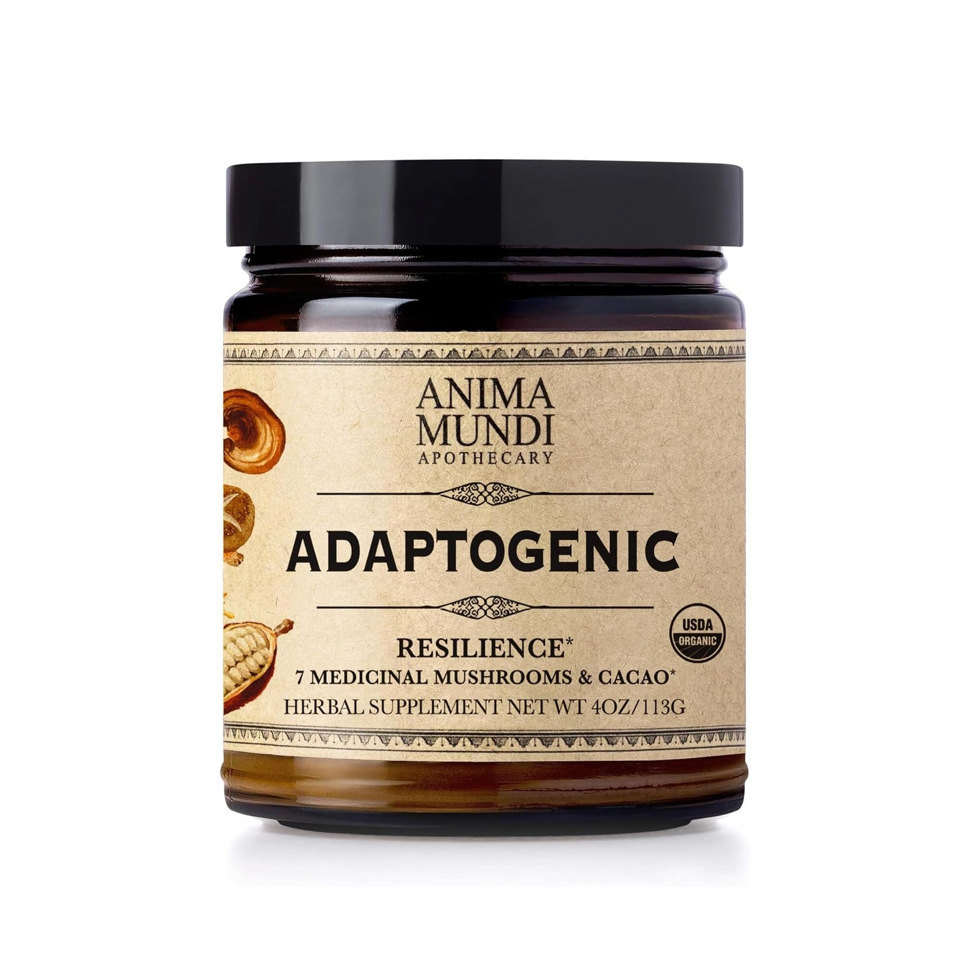 Anima Mundi Apothecary Organic Mushroom Supplement Powder - Adaptogenic Mushrooms + Cacao - Uplifting Blend with Organic Lion's Mane, Shiitake, Chaga & More - 4 oz