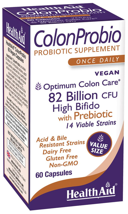 HealthAid ColonProbio 82 Billion with Prebiotic, 14 Strains, 60 Capsules
