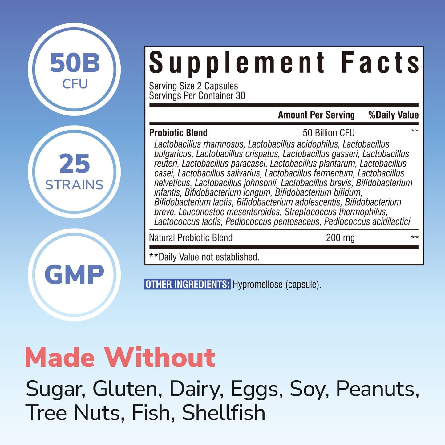 Vitalibre Probiotic for Women and Men, 50 Billion CFU, 25 Diverse Strains with Prebiotics, Delayed Release, No Refrigeration Needed, 60 Capsules