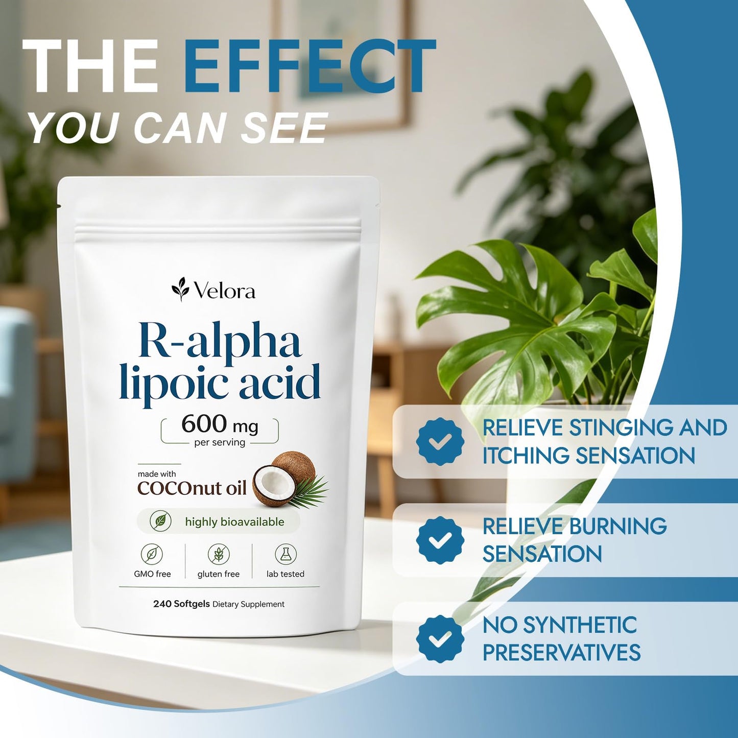 RESONA Velora R-Alpha Lipoic Acid with Coconut Oil Capsules 240 Count