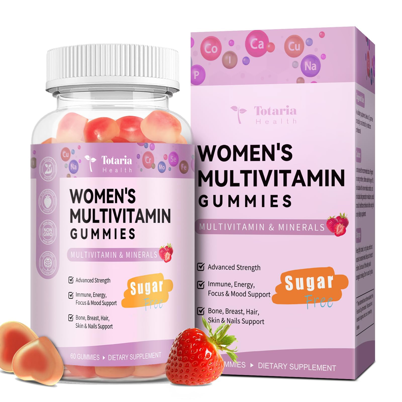 Totaria Sugar Free Multivitamin Gummies for Women 14+ with Iron, 60 Gummies