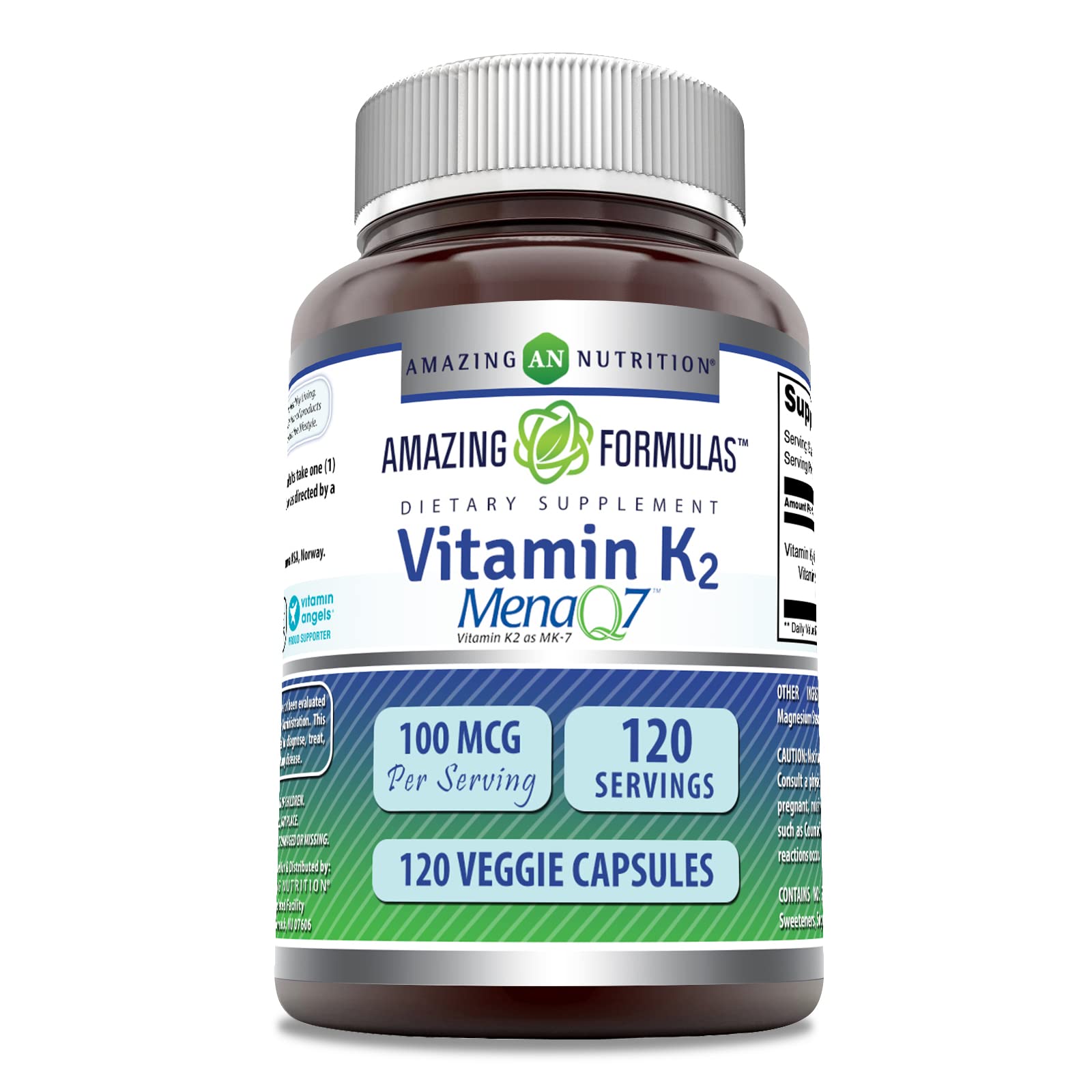 Amazing Nutrition Vitamin K2 Menaq7 MK7 Supplement Capsules 120 Count