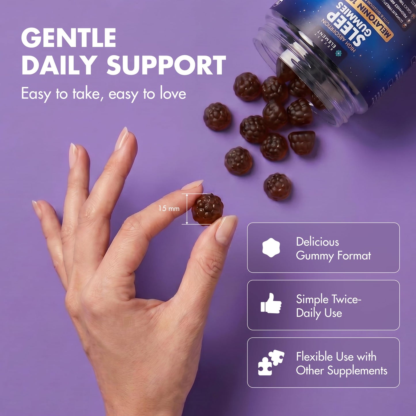 Secret Element Mixed Berry Gummies with Melatonin 10mg, Magnesium & L-Theanine – Vegan, Non-GMO, Sugar Free, 118 Count