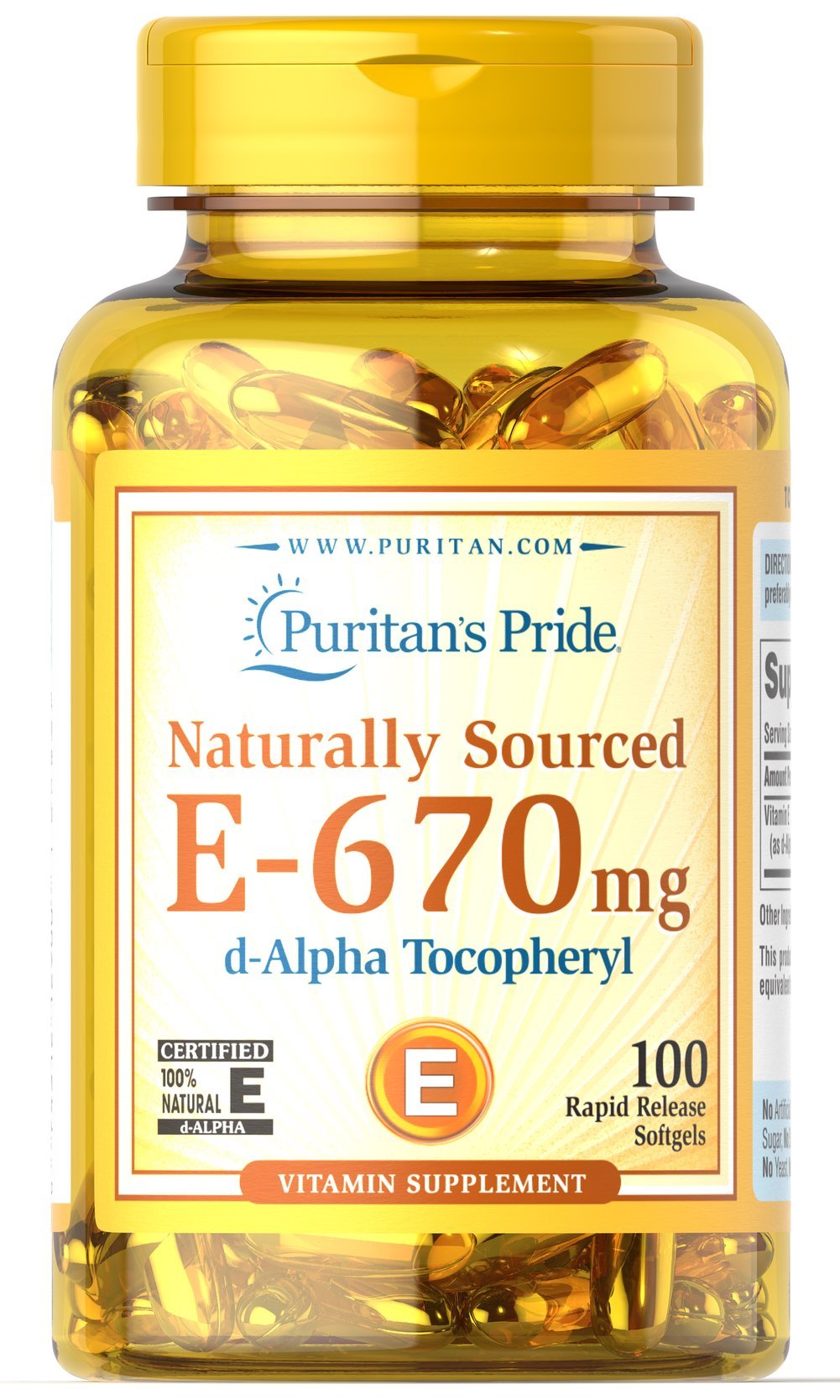 Puritan's Pride Vitamin E 670 mg 100% Natural Softgels, 100 count