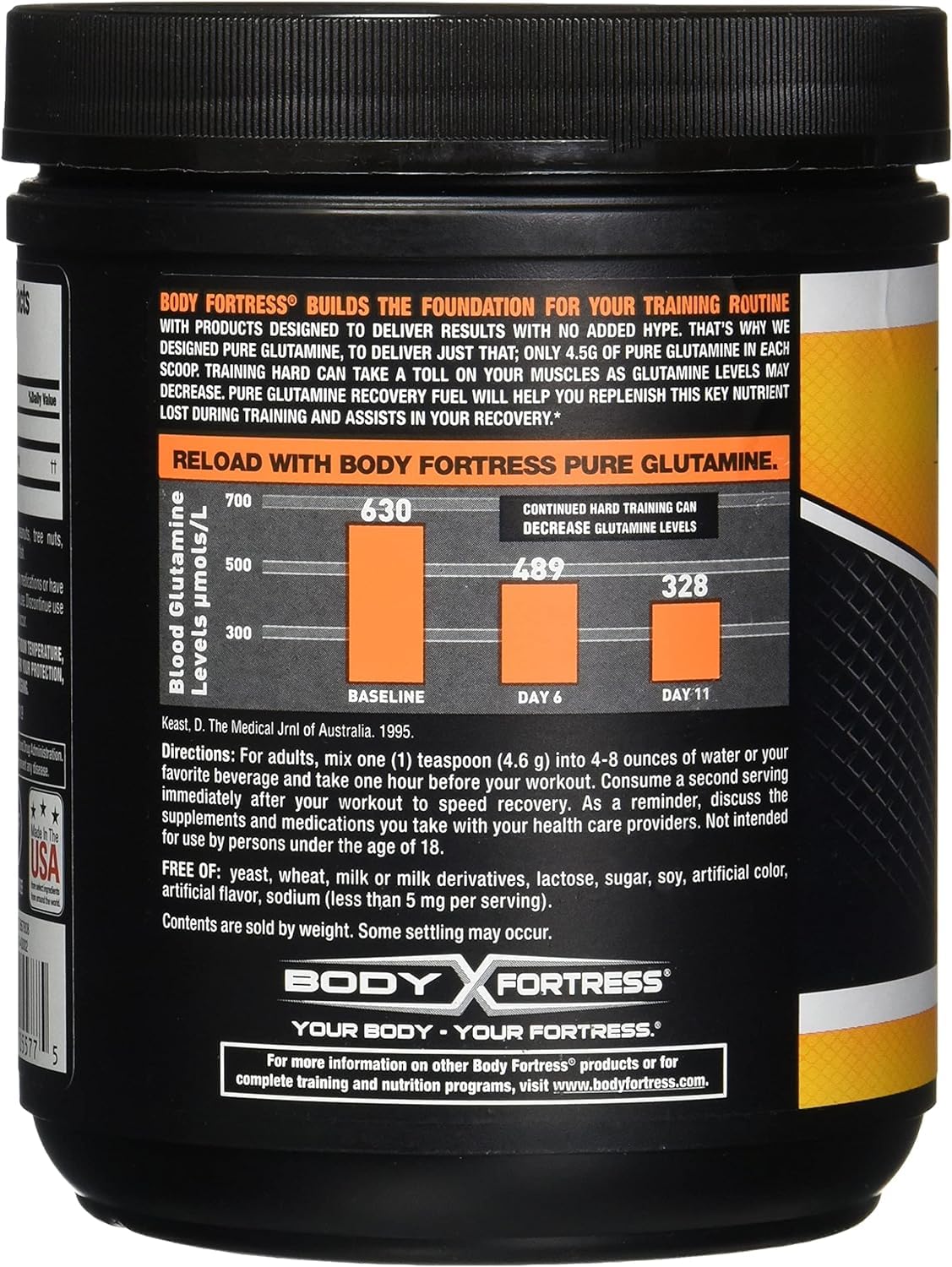 Body Fortress 100% Pure Glutamine Powder, 10.6 Ounce