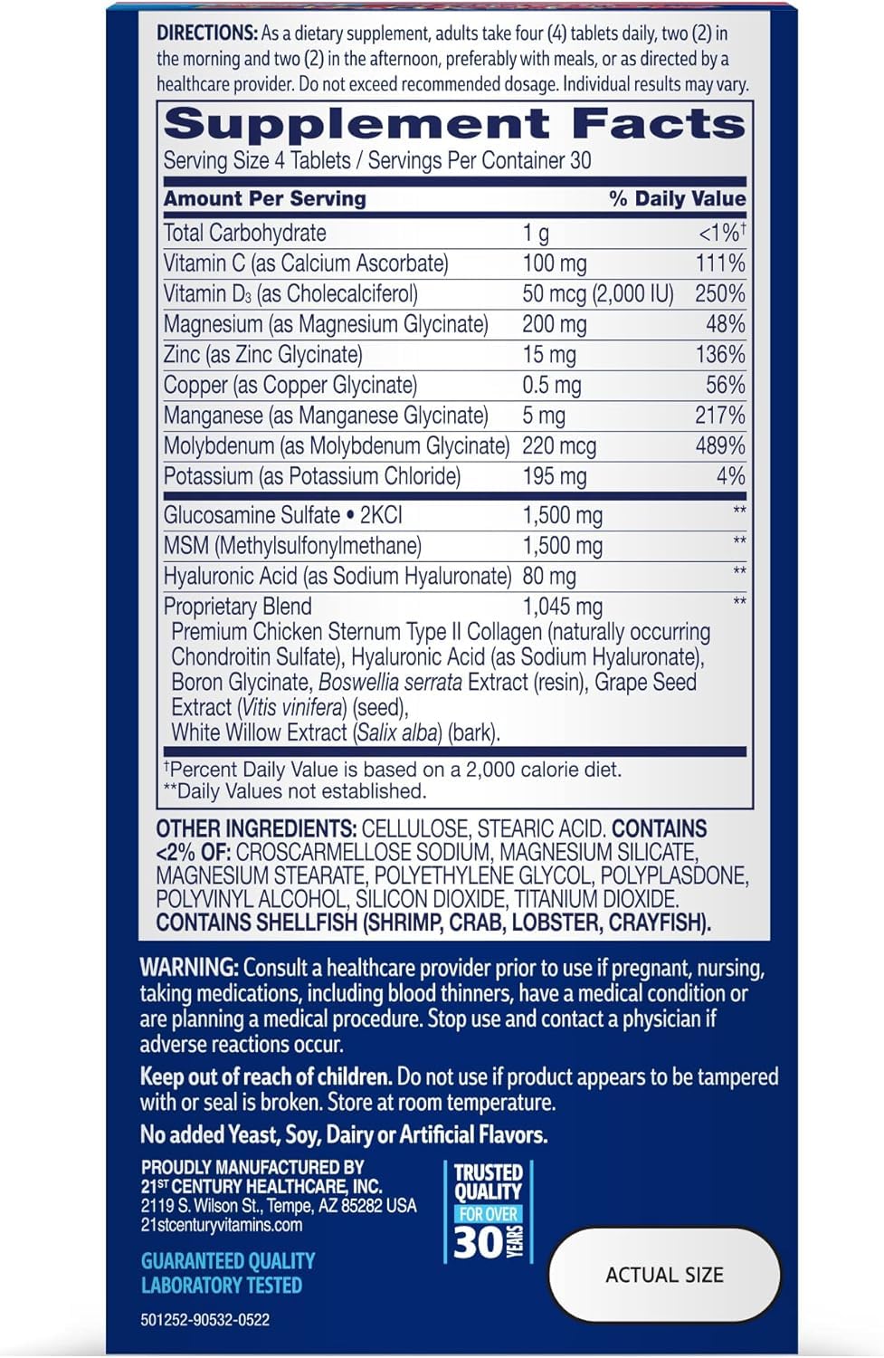 WASOTO Glucosamine & Chondroitin MSM Advantage Tablets, 120 Count