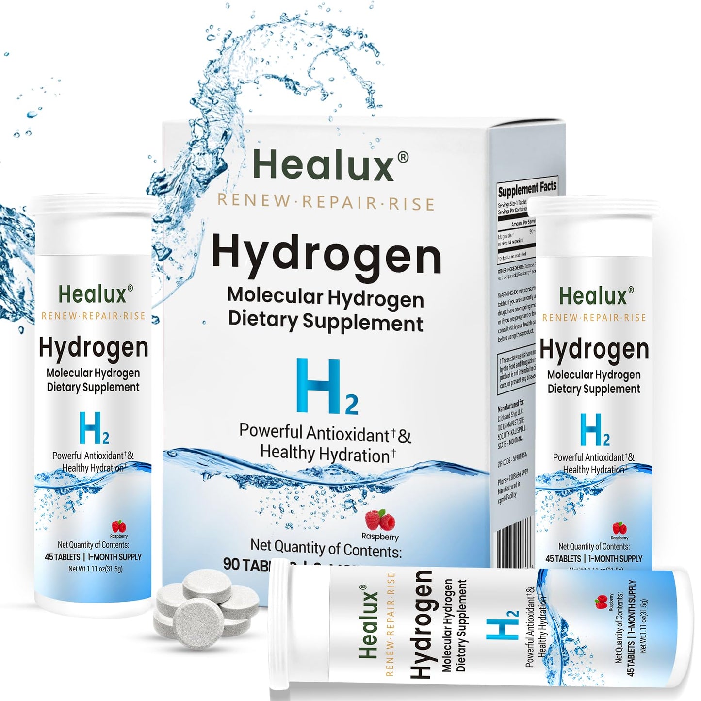 Healux Hydrogen Water Tablets 12 PPM - Molecular H2 Tablets with Magnesium, 90 Tablets