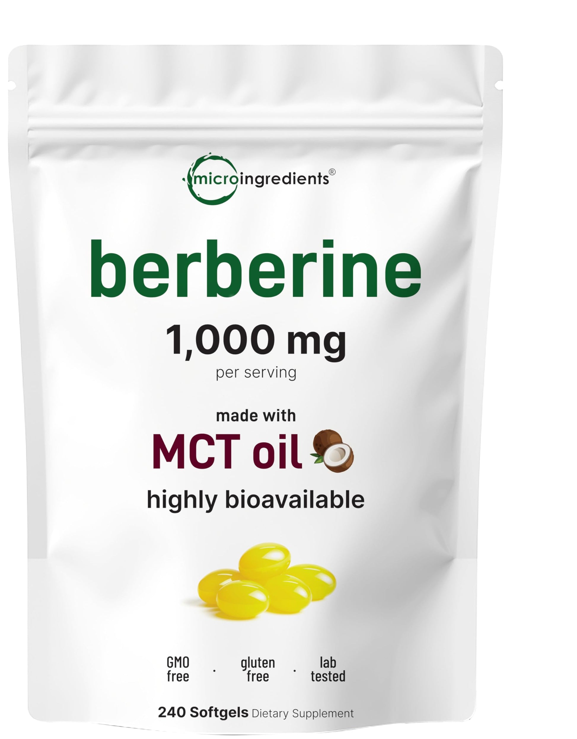 Micro Ingredients Berberine 1000mg with MCT Oil Softgels 240