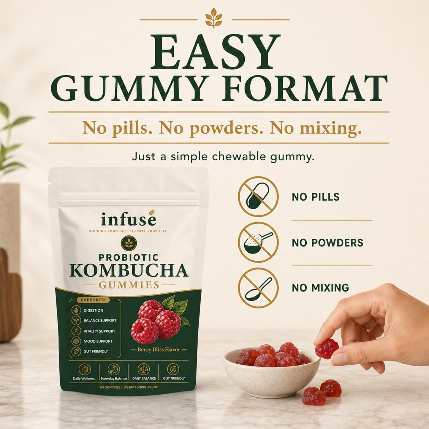 Timbersonic Infuse Probiotic Kombucha Gummies Supplement Vitamin Capsule 1