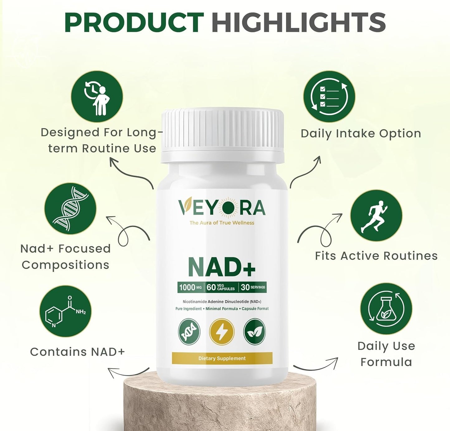 VEYORA NAD+ 1000 mg Capsules, 60 Count