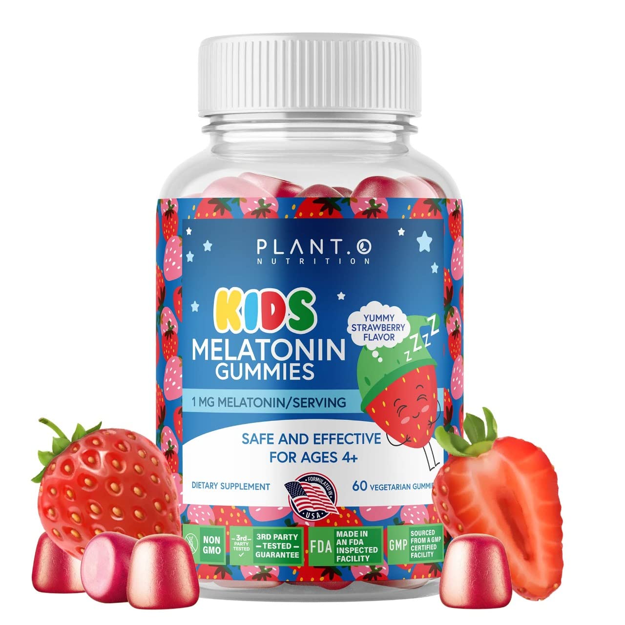 PLANT.O NUTRITION Kids Melatonin Gummies Chewables, 60 Count