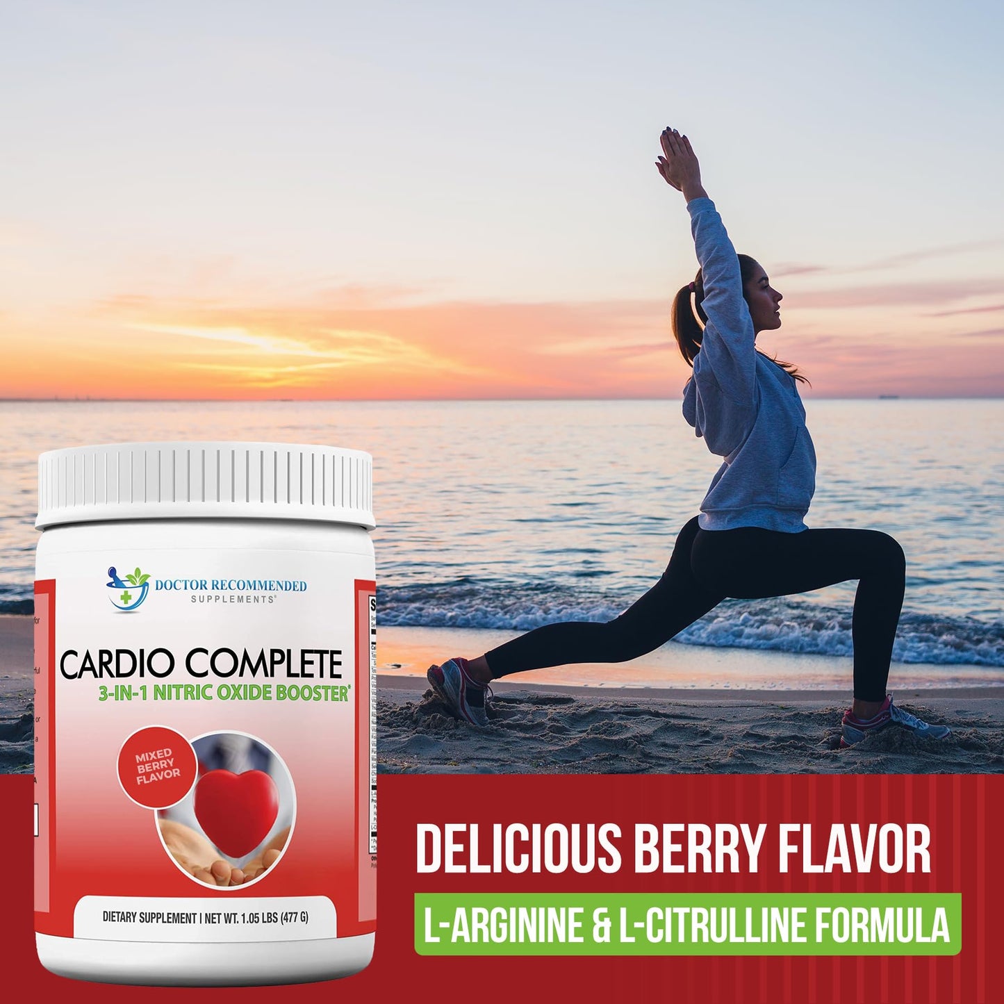 DOCTOR RECOMMENDED SUPPLEMENTS Cardio Complete - Heart Health Support Powder Supplement - 3-in-1 Nitric Oxide Booster with 5,000 L-Arginine, 1,000mg L-Citrulline, and Hawthorn Berry, 33.6 Servings