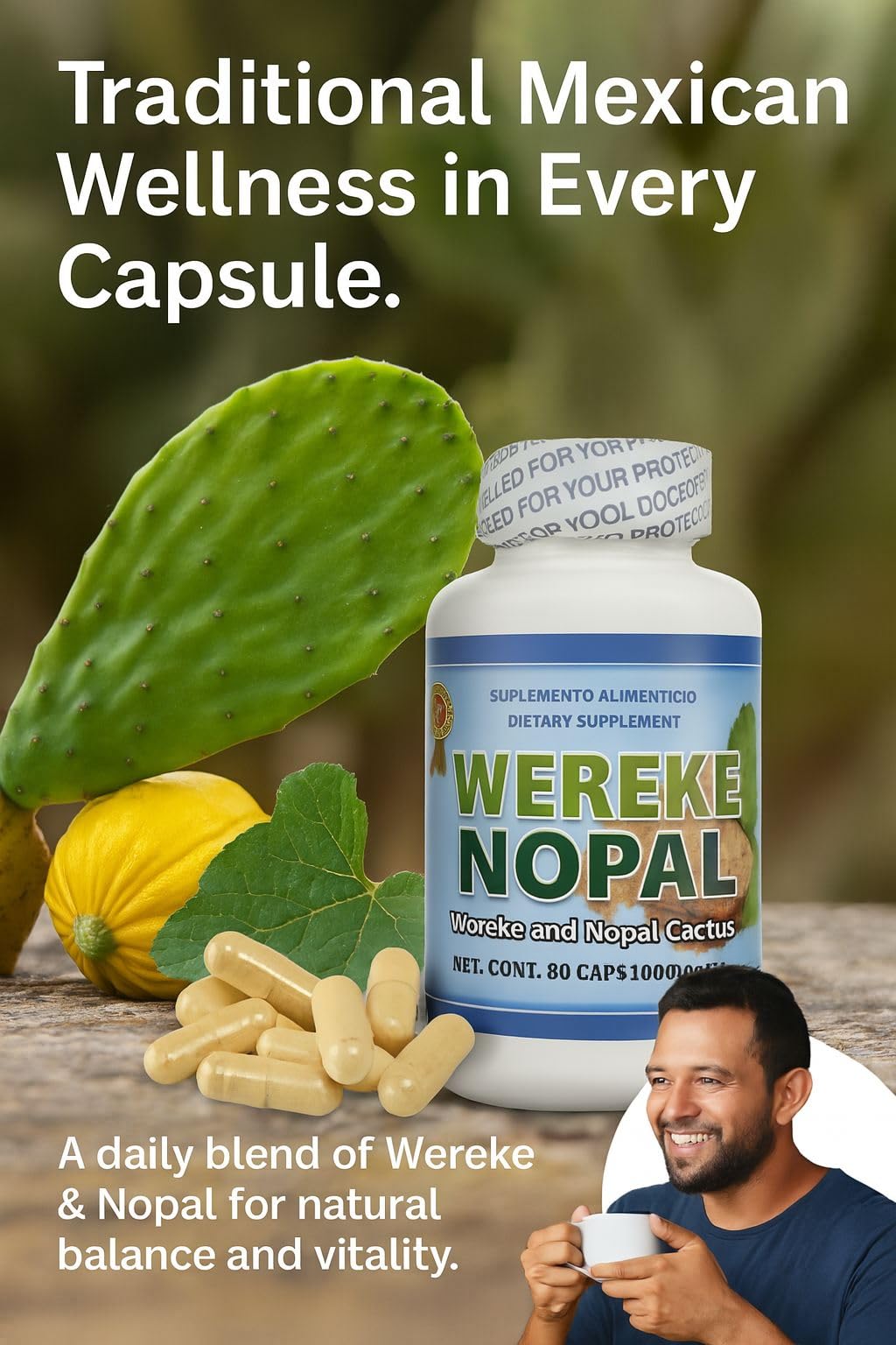 LO+NATURAL Wereke & Nopal Capsules, 60 Count, 1000 mg Each