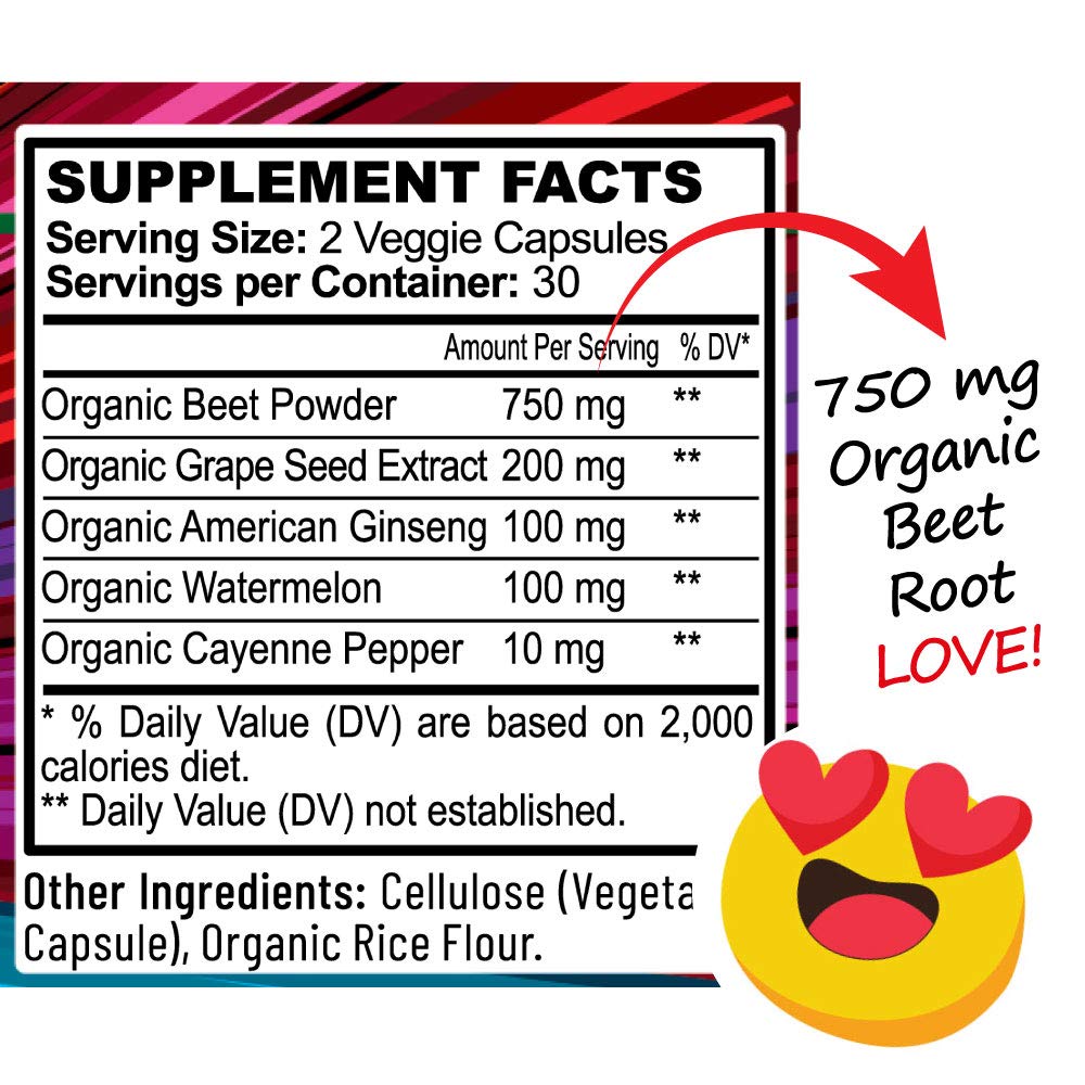Hippie Farms Beet Root Capsules with Grape Seed Extract & Ginseng, Capsules, 1 Count