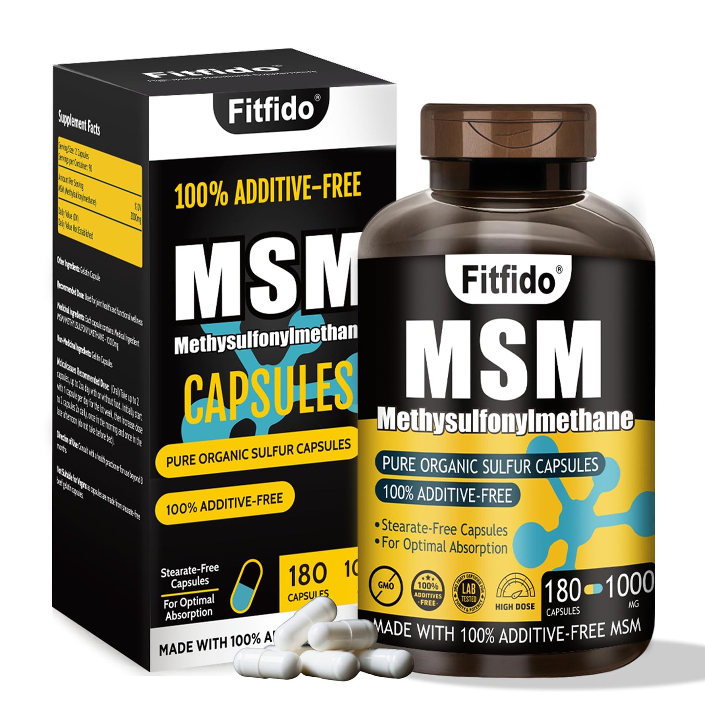 Fitfido MSM Capsules 1000mg, 180 Count