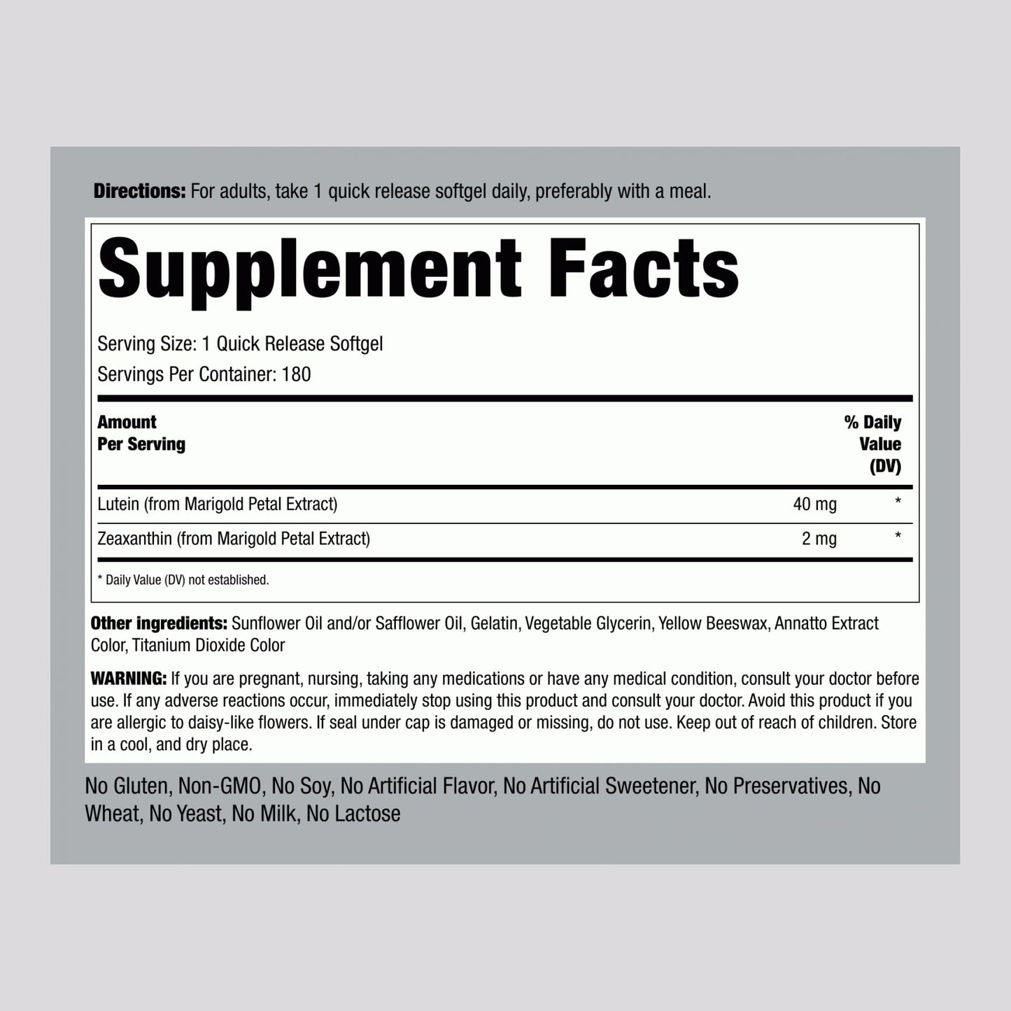 Piping Rock Lutein and Zeaxanthin Supplement 40 mg Softgels, 180 Count