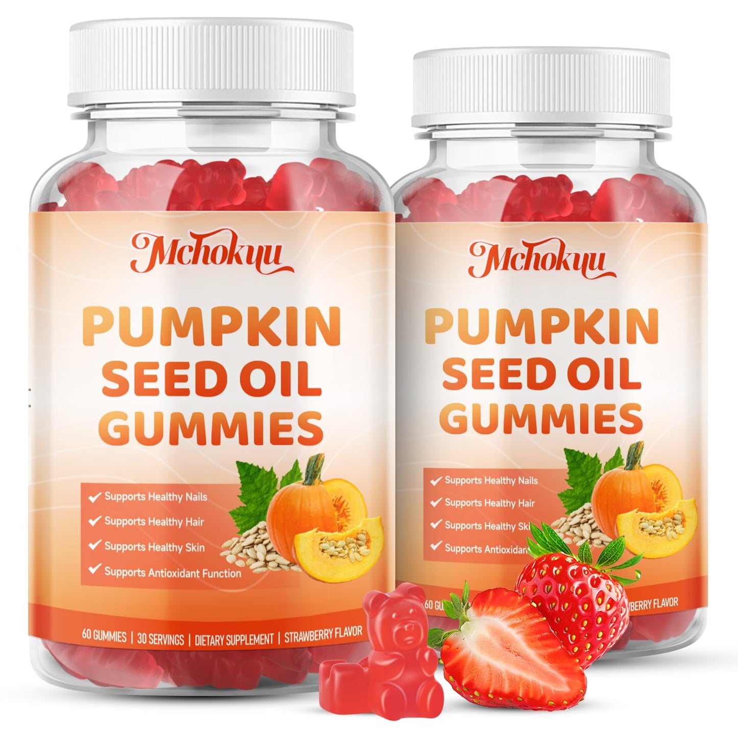 Mchokuu Pumpkin Seed Oil Supplement Gummies with Saw Palmetto for Hair Growth & Skin Health Support, 120 Count