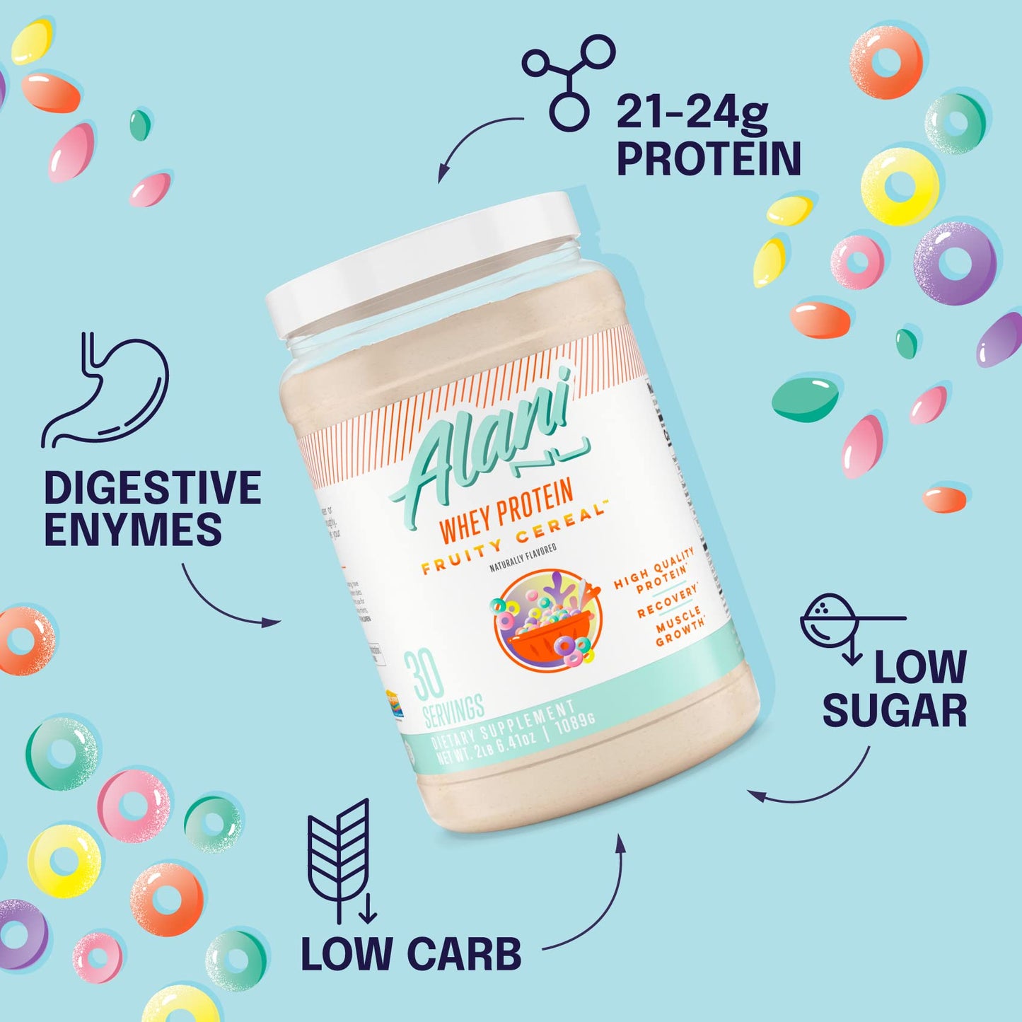 Alani Nu Whey Protein Powder Fruity Cereal 0.7 oz, 30 Servings