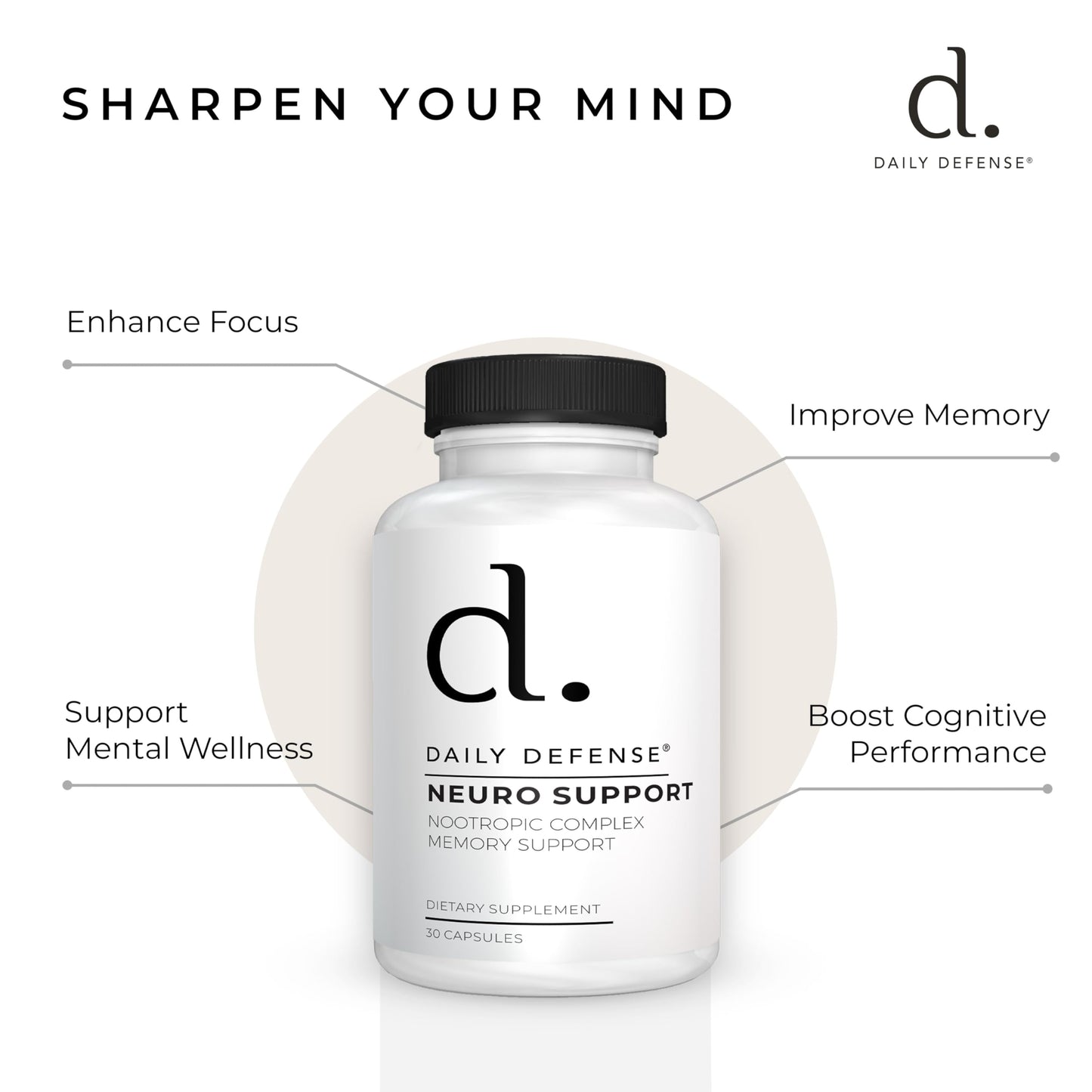 Daily Defense Memory Defense Nootropics Brain Support Supplement Capsule 30 Count
