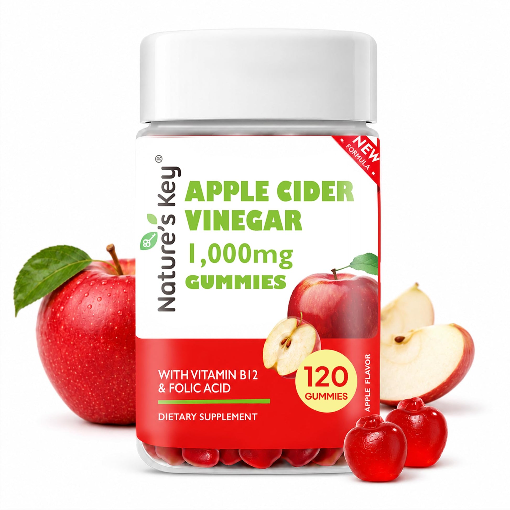 Nature's Key Apple Cider Vinegar Gummies - 1000mg ACV, 120 Gummies