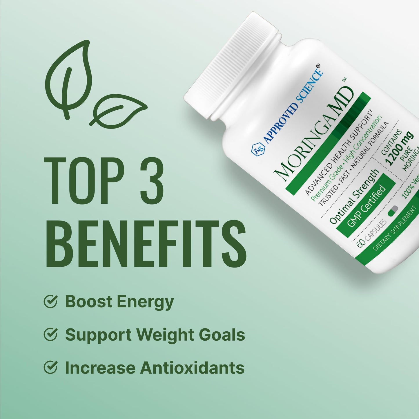 Approved Science MoringaMD Moringa Oleifera Supplement 1200 mg Per Serving, 4:1 Moringa Leaf Extract, Capsule, 360 Count