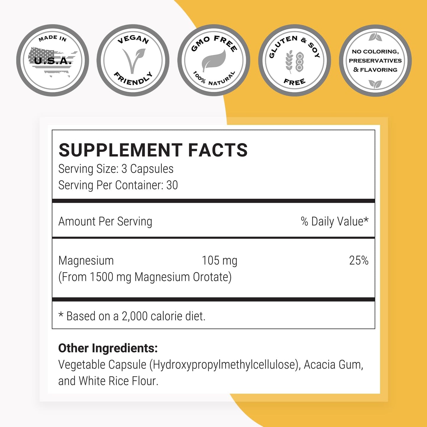 Supersmart Magnesium Orotate 1500mg per Day - High Absorption Magnesium Supplement, Non-GMO & Gluten Free, 90 Capsules