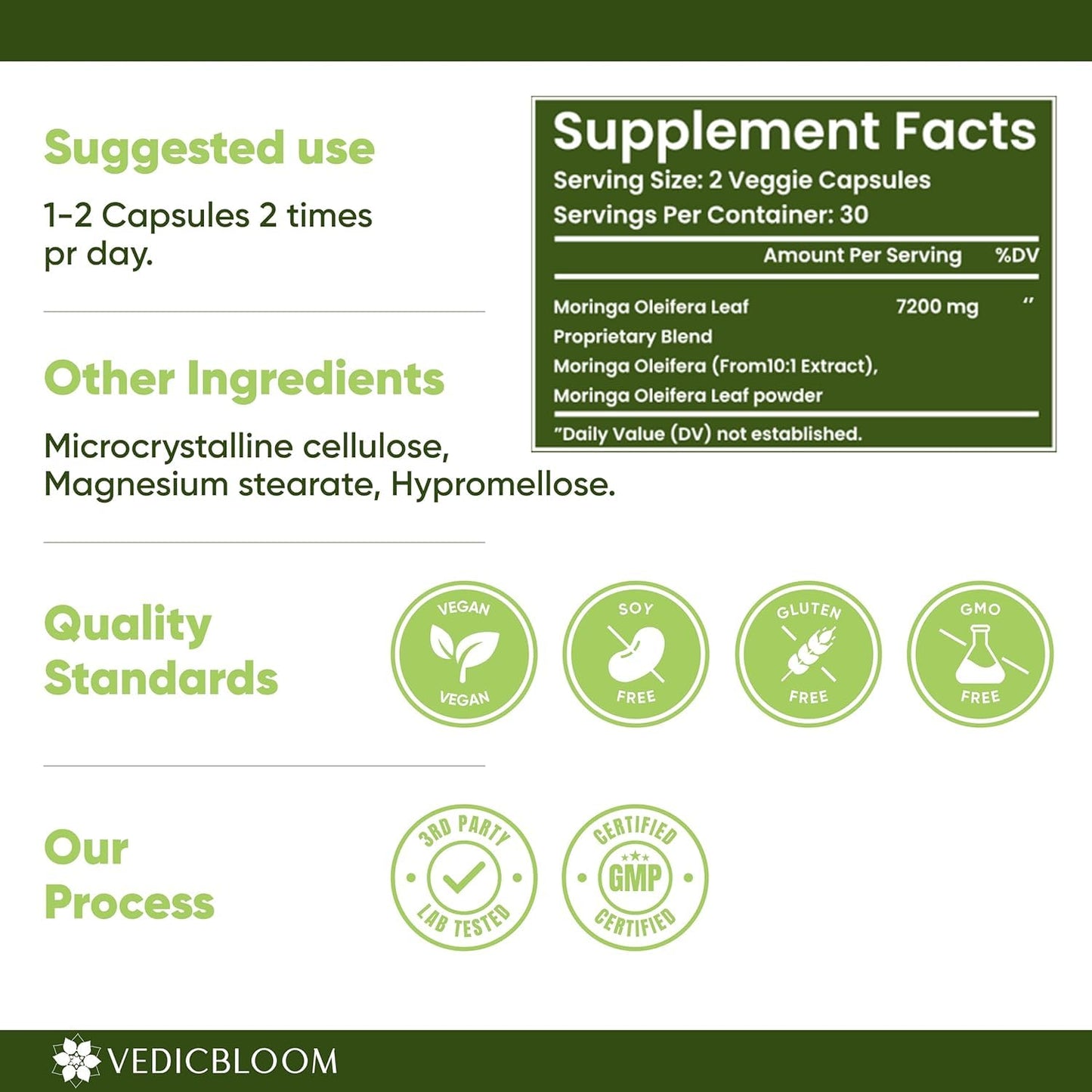 VEDICBLOOM Organic Moringa Oleifera Capsules, 60 Count