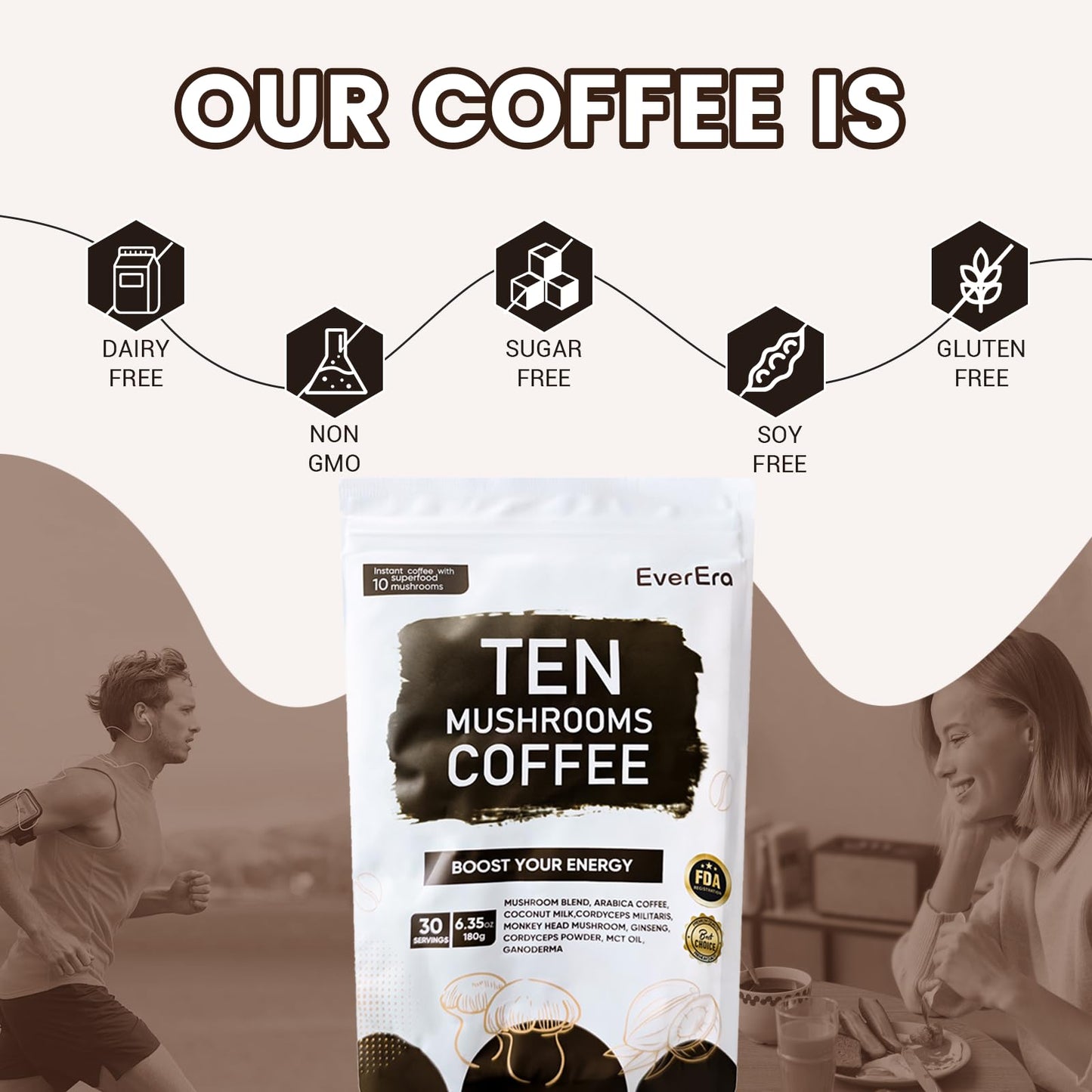 EverEra Organic Mushroom Coffee Powder 6.35 Ounce