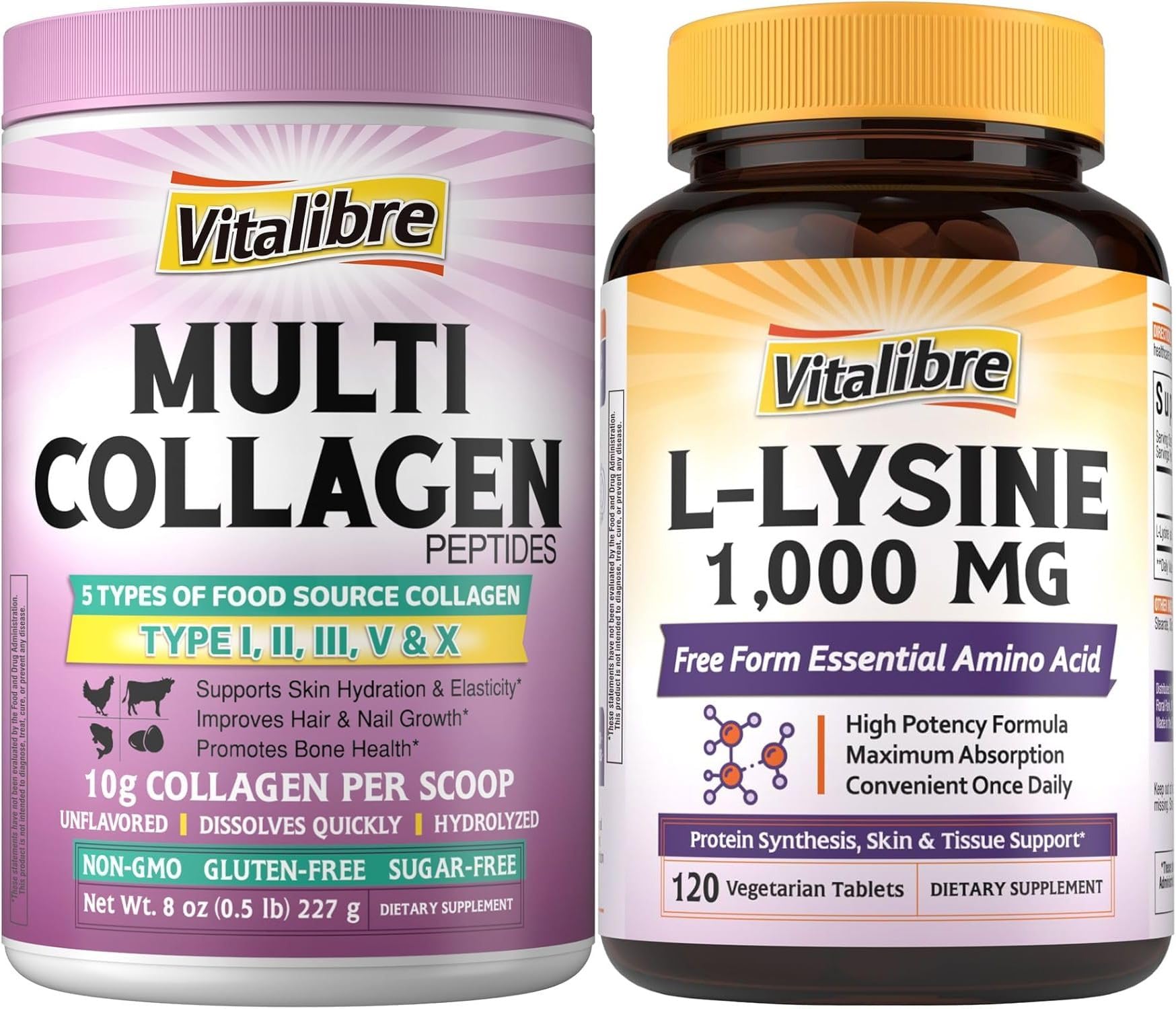 Vitalibre Multi Collagen Peptides Powder & Tablets Bundle, 8oz Powder + 120 Tablets