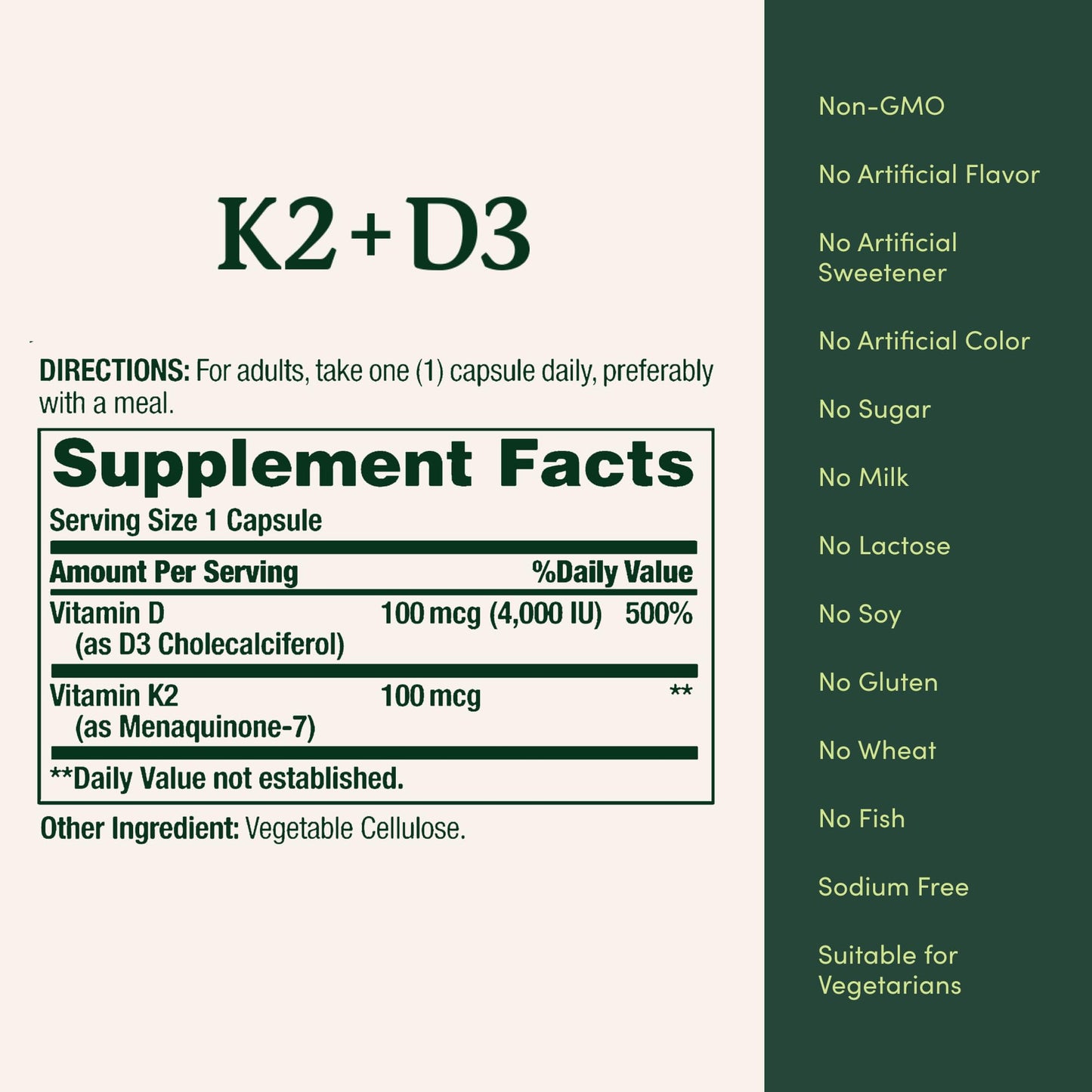 Nature's Bounty Vitamin D3 K2 Supplement Capsule, 60 Capsules