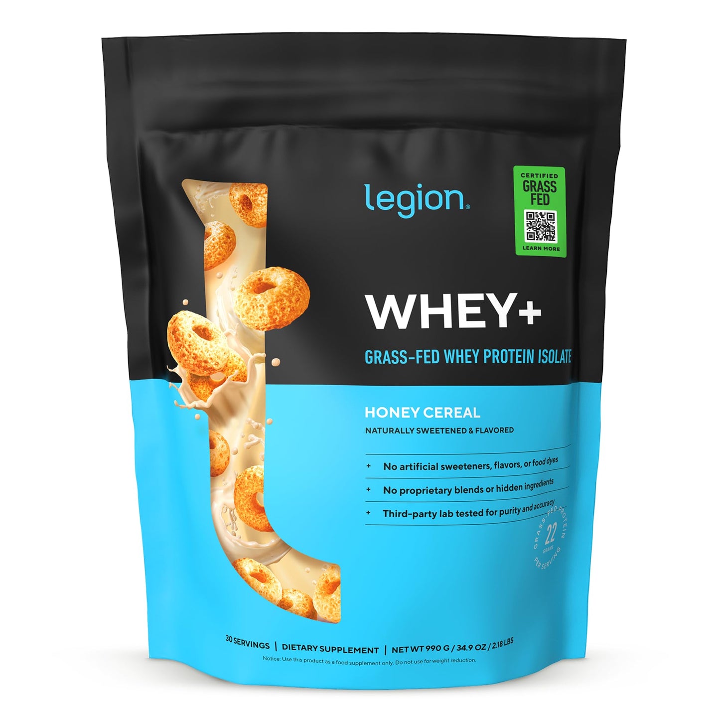 LEGION Whey+ Protein Isolate Powder, Honey Cereal, 30 Servings