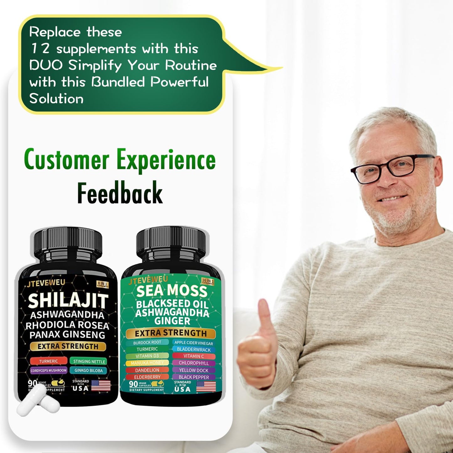 JTEVEweu Shilajit and Sea Moss Capsules, 180 Count