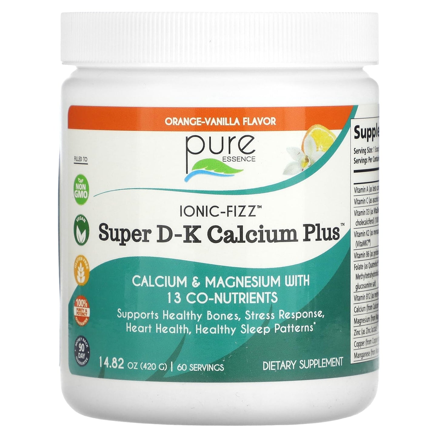 Pure Essence Labs Ionic Fizz Super D-K Calcium Plus Powder, 14.82 oz