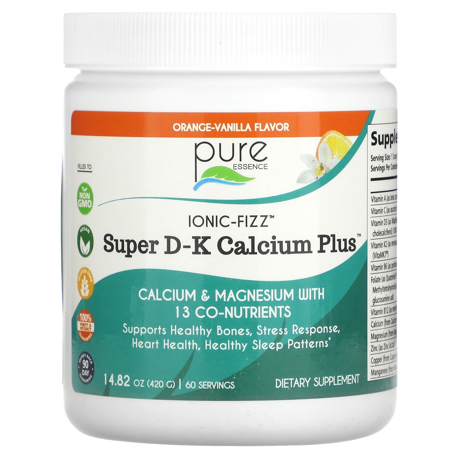 Pure Essence Labs Ionic Fizz Super D-K Calcium Plus Powder, 14.82 oz