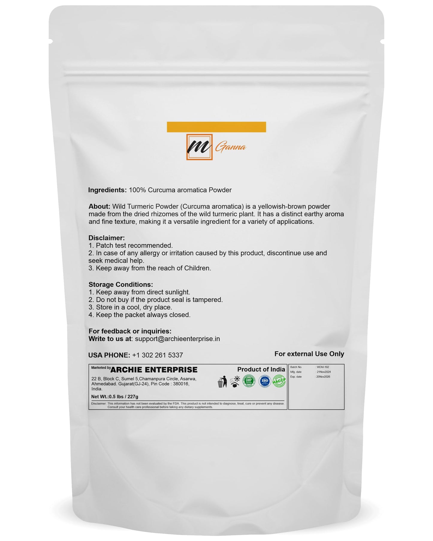 mGanna Wild Turmeric/Curcuma Aromatica Powder, 8.0072 oz