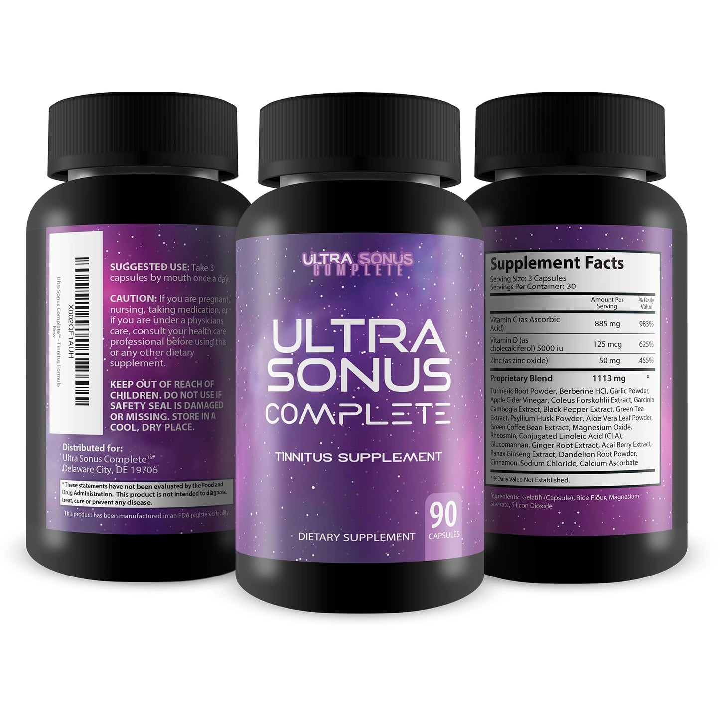 Ultra Sonus Complete Tinnitus Supplement Garlic Turmeric Vitamin C Max Formula Capsule 1 Count