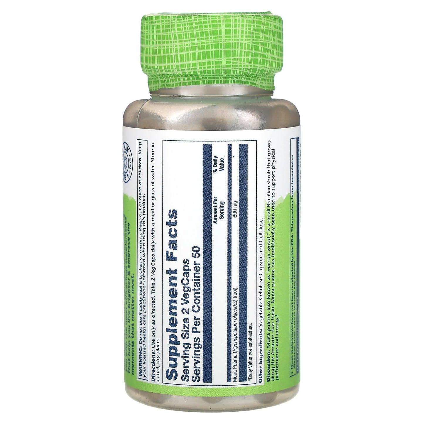 Solaray Muira Puama 300 mg Capsule, 100 Capsules