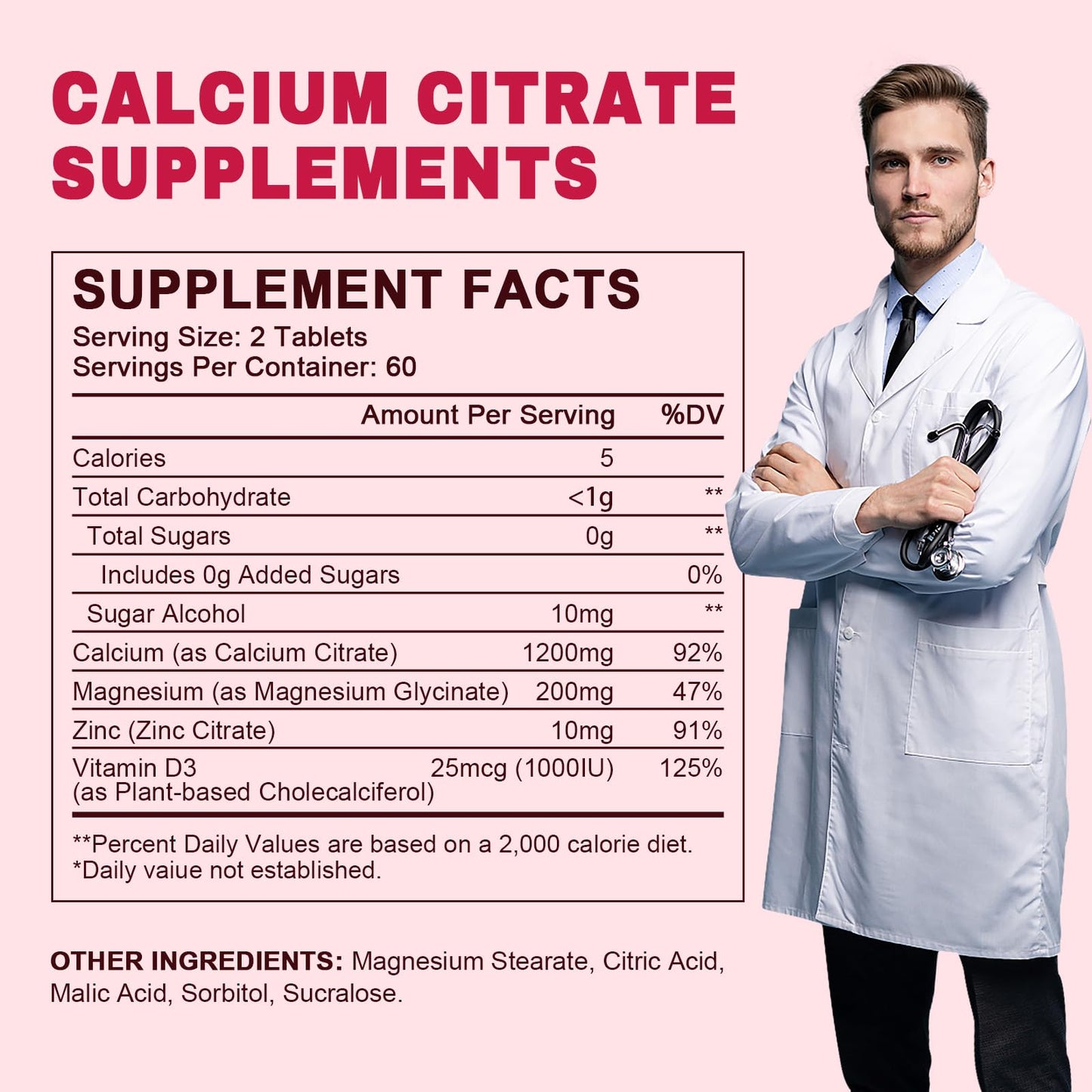 LUCNVEM Calcium Citrate 1200 mg with Vitamin D3 Tablet, 120 Count