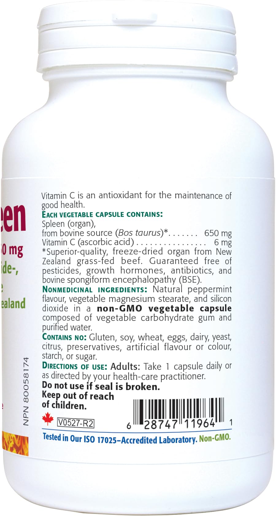 New Roots Herbal Grass-Fed Beef Spleen Capsule, 30 Capsules
