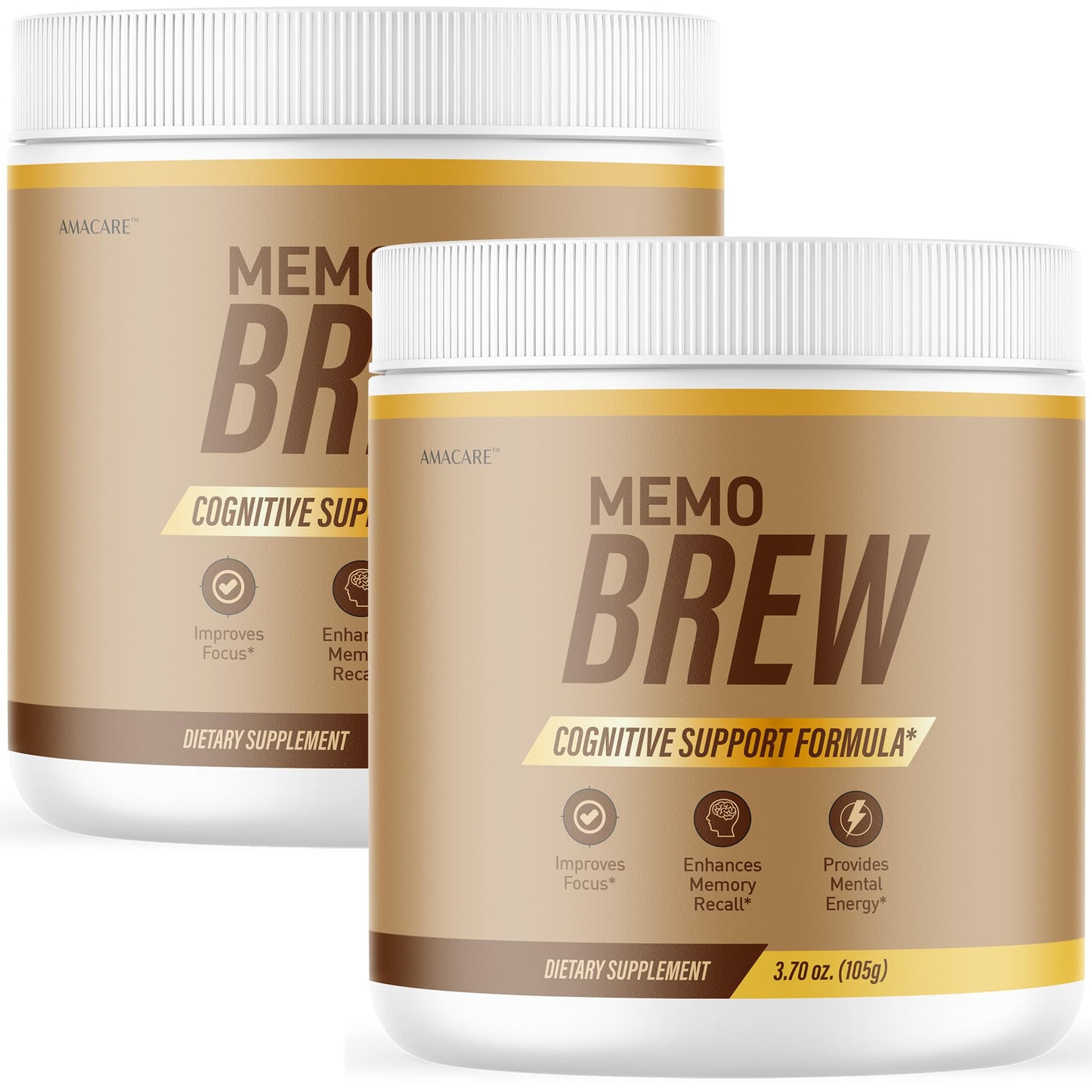 AMACARE MemoBrew Powder Advanced Memory Support Formula All Natural Ingredients Daily Vitamins Support, Powder, 12
