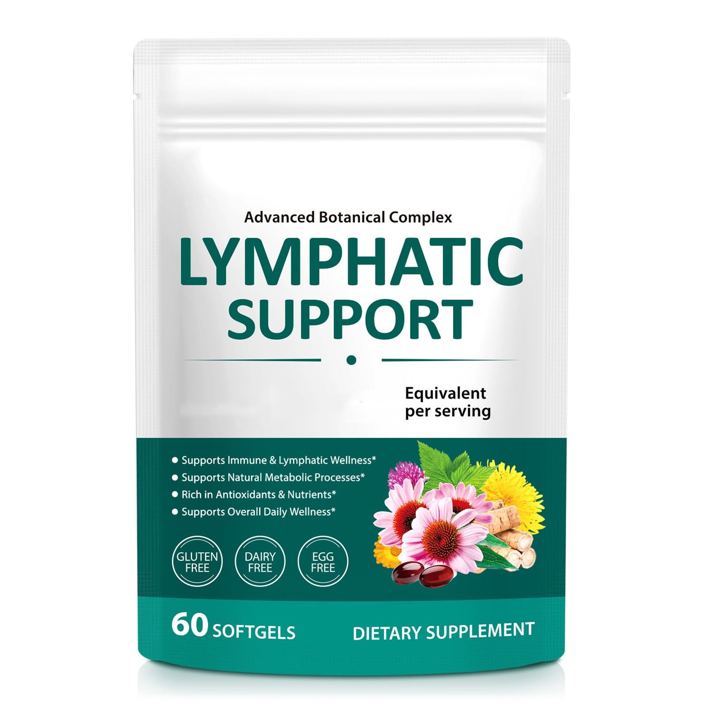 RSGRT Lymphatic Support Supplement Advanced Botanical Complex with Echinacea, Dandelion & Elderberry, 60 Capsules