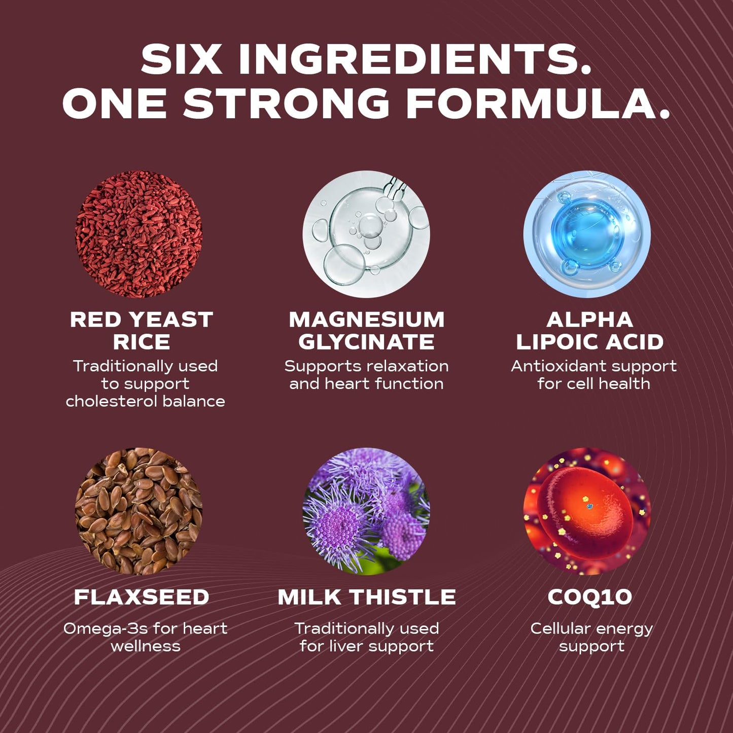 Nutrathrive Red Yeast Rice Complex 6 in 1 with CoQ10, Magnesium Glycinate, ALA, Flaxseed & Milk Thistle Daily Support, 60 Capsules