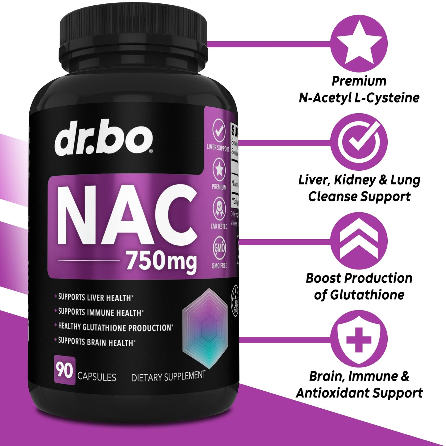 DR. BO NAC Supplement N-Acetyl Cysteine Capsules - 750mg, 90 Capsules