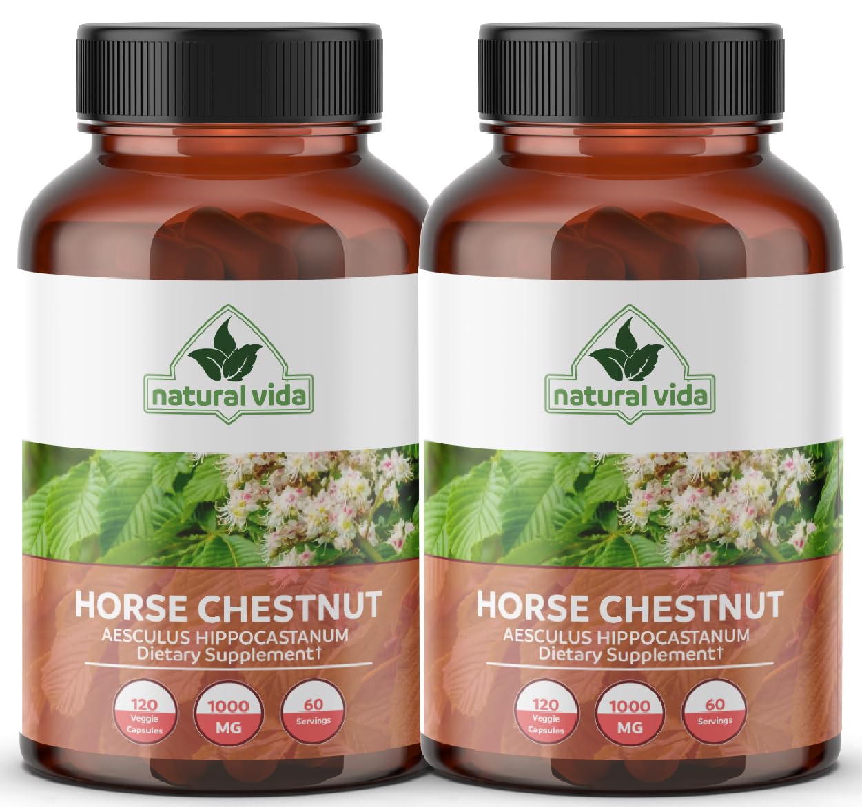 Natural Vida Horse Chestnut Extract Aescin 20% - 1000mg Vegan Capsules, 120 Count