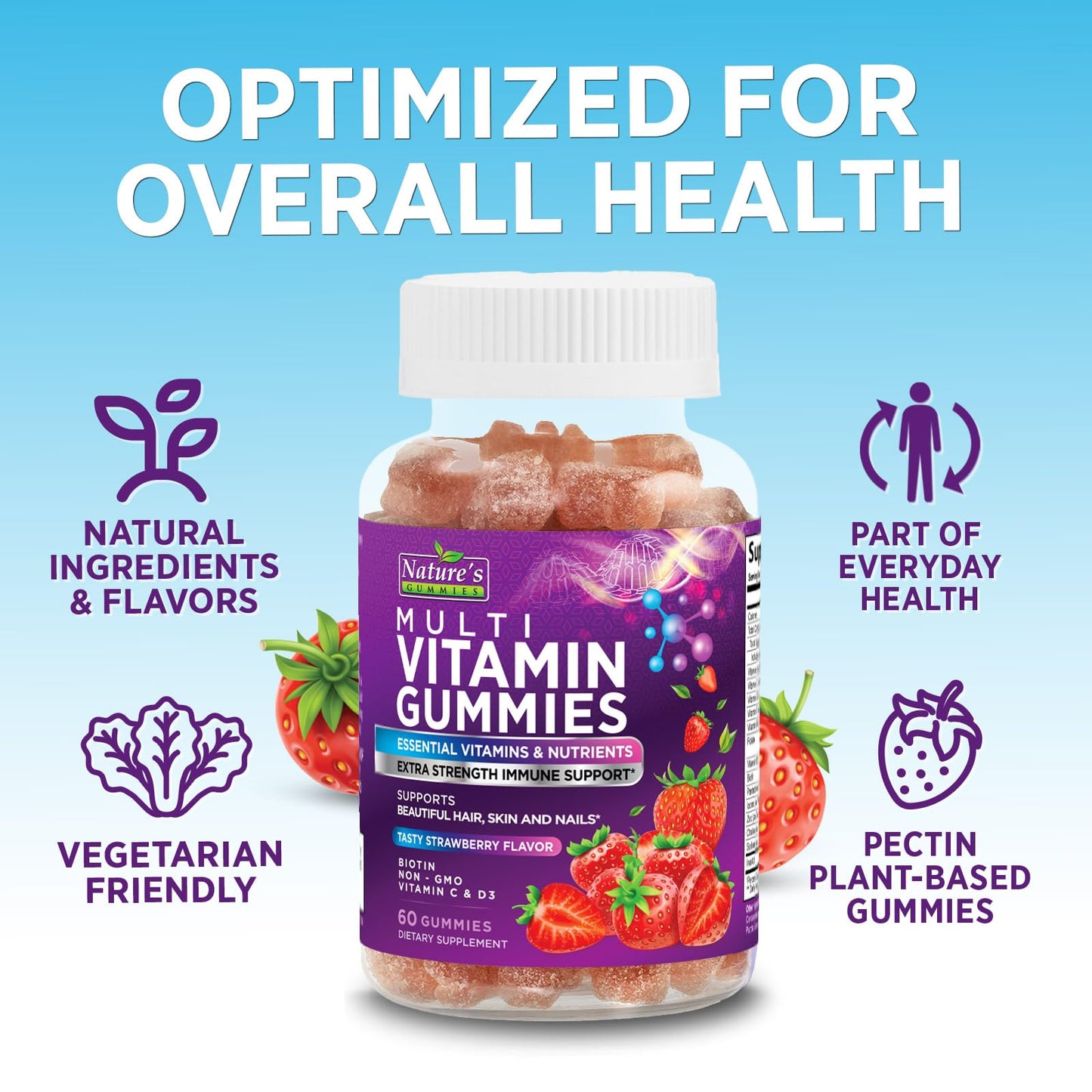 Nature's Gummies Multivitamin Gummies for Adults - Complete Multivitamin Gummy for Women & Men, Vegetarian Gummy Multivitamins, 60 Gummies