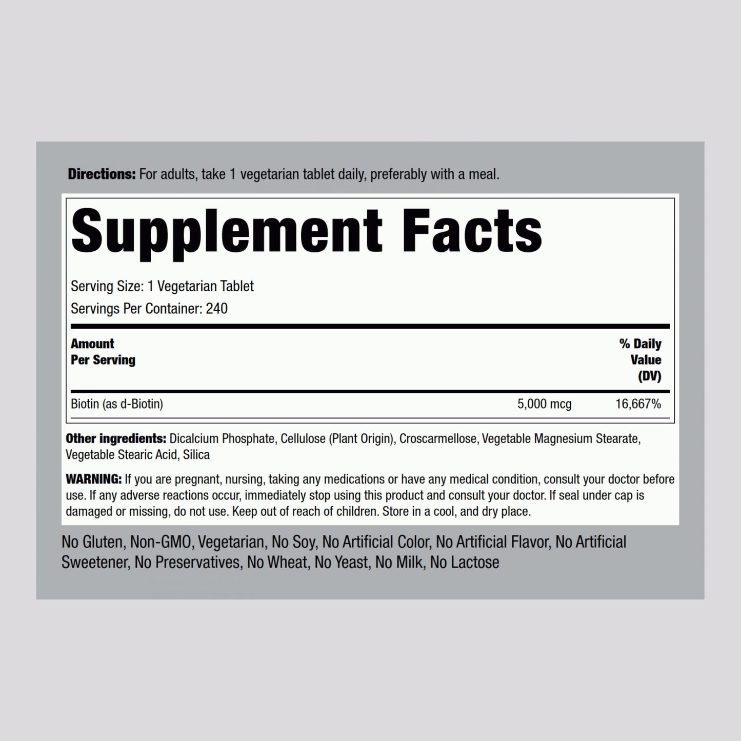Piping Rock Biotin 5000mcg Tablet 240