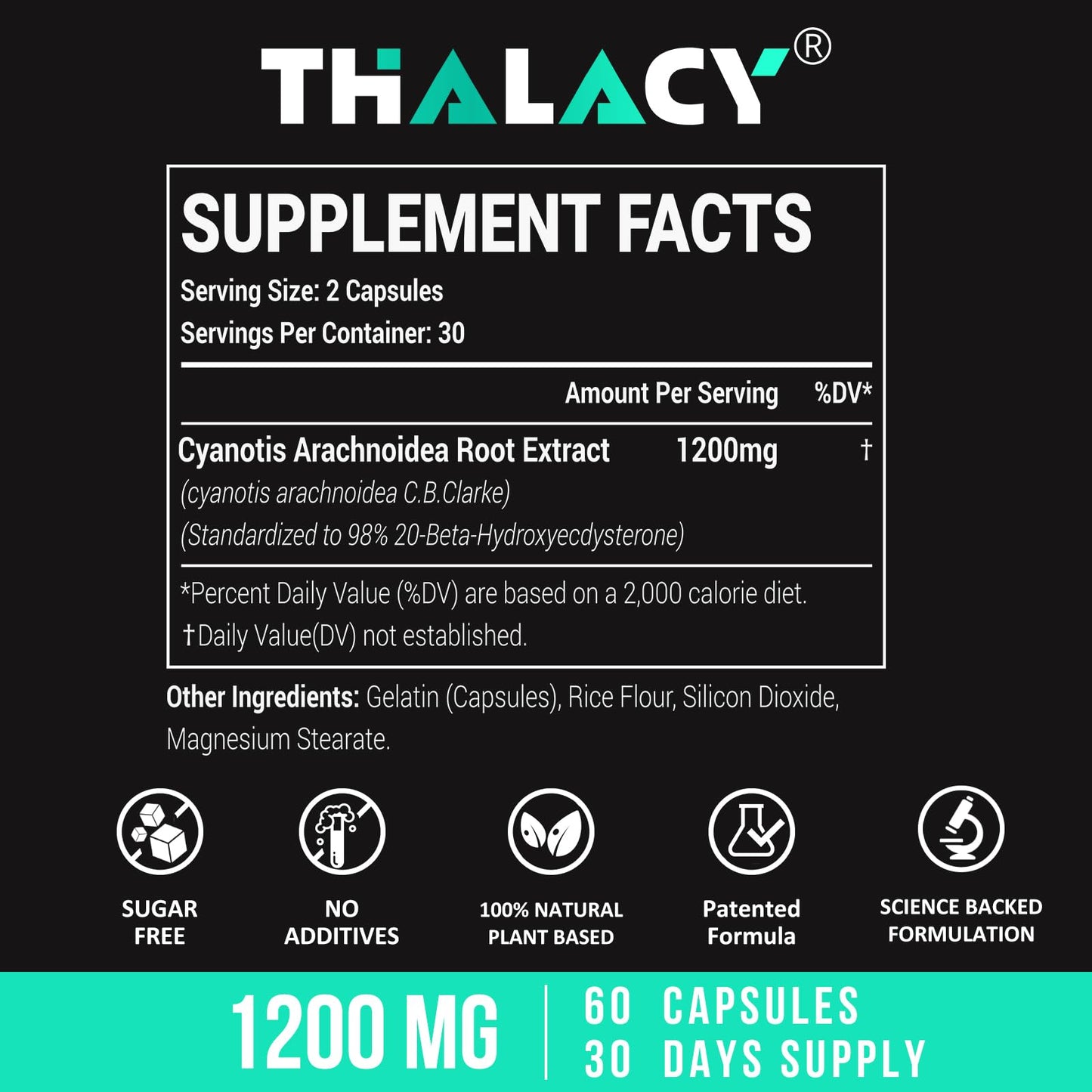 Thalacy 1200MG Beta Ecdysterone Supplement Capsules, 120 Capsules