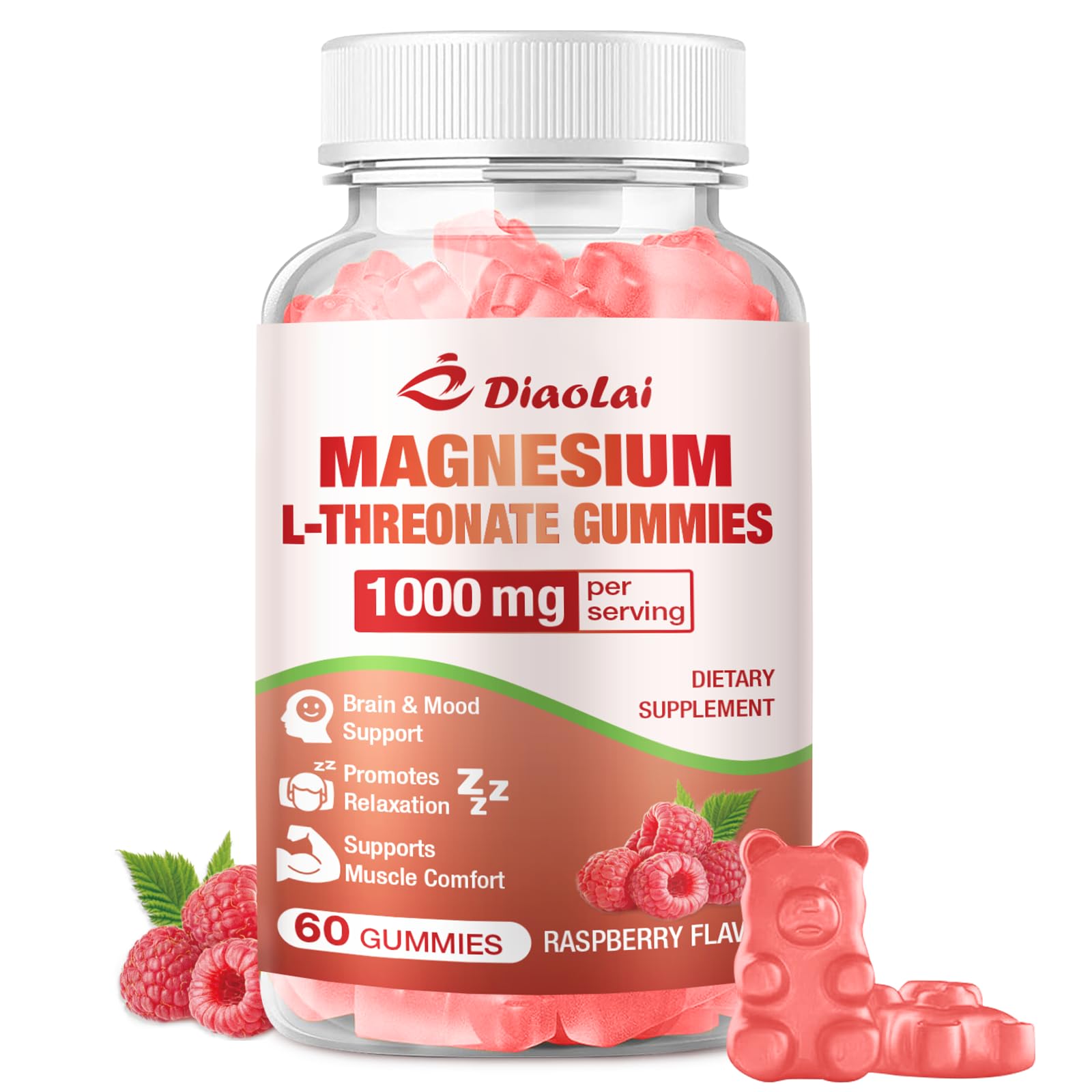 DIAOLAI Magnesium L-Threonate Gummies 1000mg, 2 Count