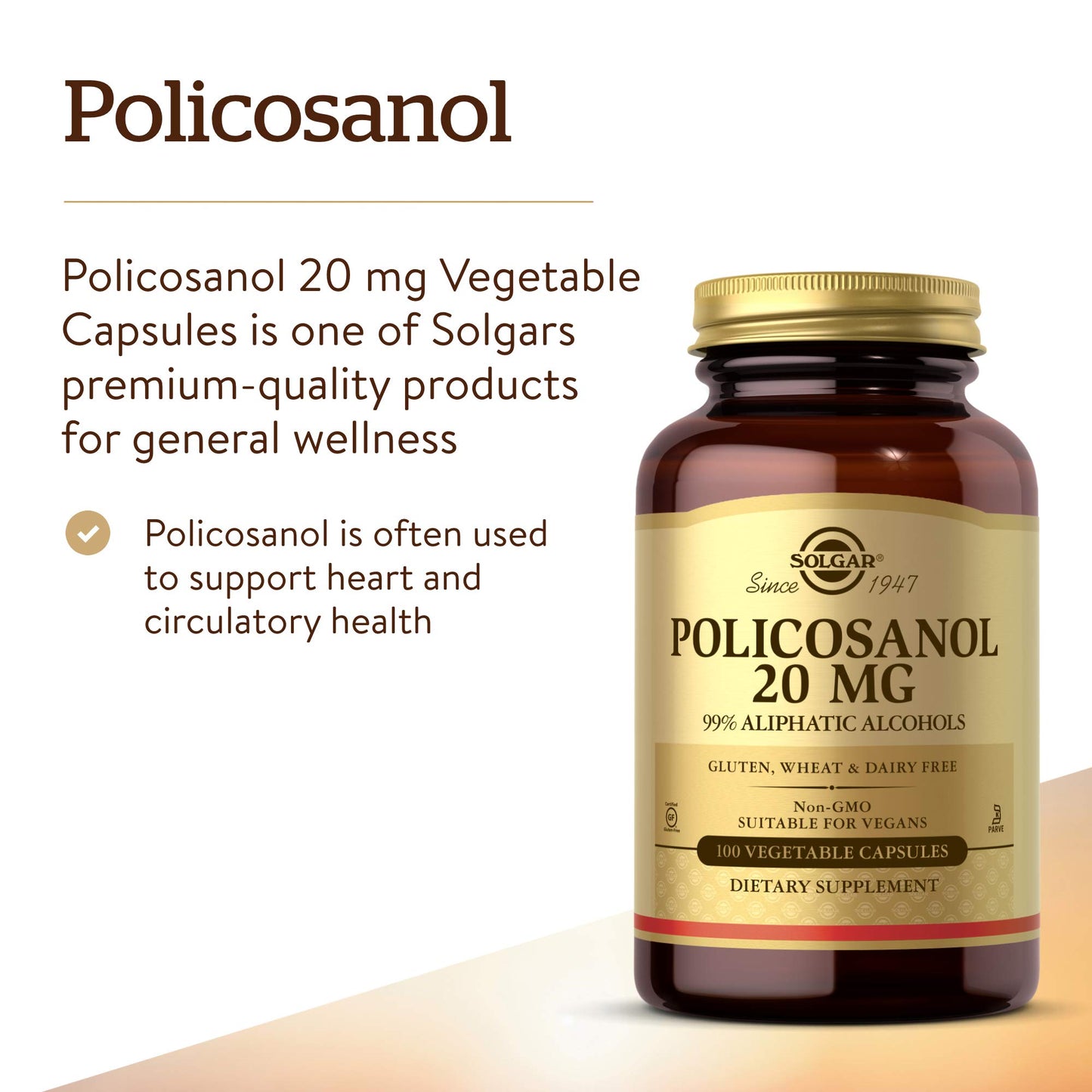Solgar Policosanol 20 mg Capsule, 100 Capsules